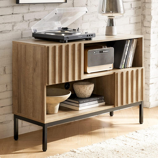 Norwin Storage Cabinet, Modern Rustic Industrial Buffet Sideboard, Accent Console Credenza, Fluted Panel Doors, Adjustable Shelves, Sturdy Metal Legs with Leveler (Oak Fluted Entryway, Single)