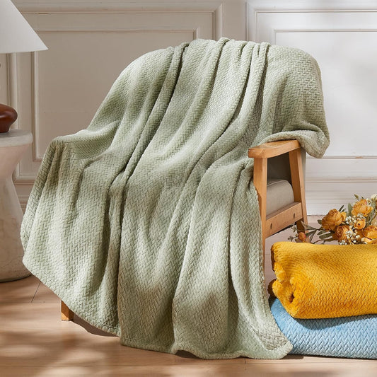 Super Soft Throw Blanket Sage Green Premium Silky Flannel Fleece Leaves Pattern Lightweight Bed Blanket All Season Use (Sage Green, Throw(50"X60"))