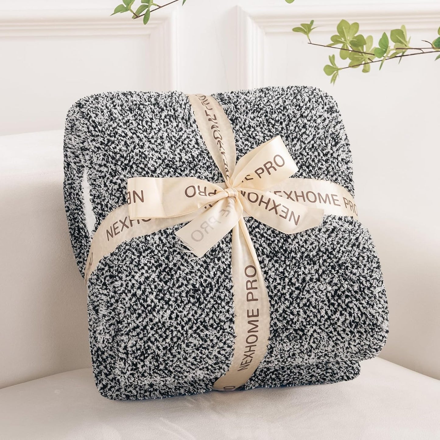 Soft Throw Blankets for Couch, Reversible Warm Blankets Cozy Knit Blanket for Women, Fuzzy Plush Lightweight Throws for Sofa, Bed, Picnic, Black 50 X 60 Inches