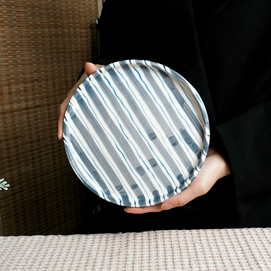 Striped Ceramic Dinner Plate – Modern Round Tableware