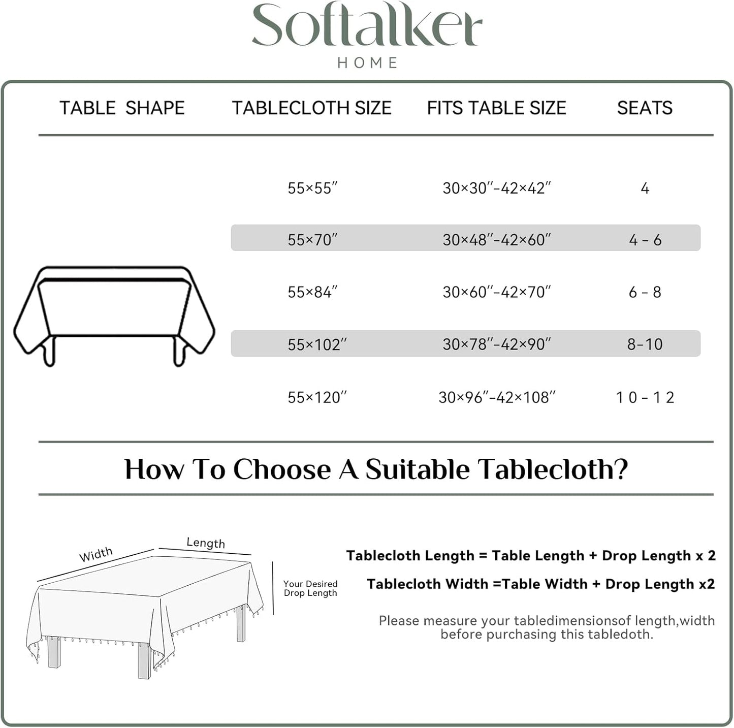 Checkered Tablecloth Rectangle, Heavy Weight Linen Gingham Christmas Table Cloth with Tassel, Washable Wrinkle Free Buffalo Plaid Table Cover for Dining/Party/Home - 55 X 84 Inch, Sage