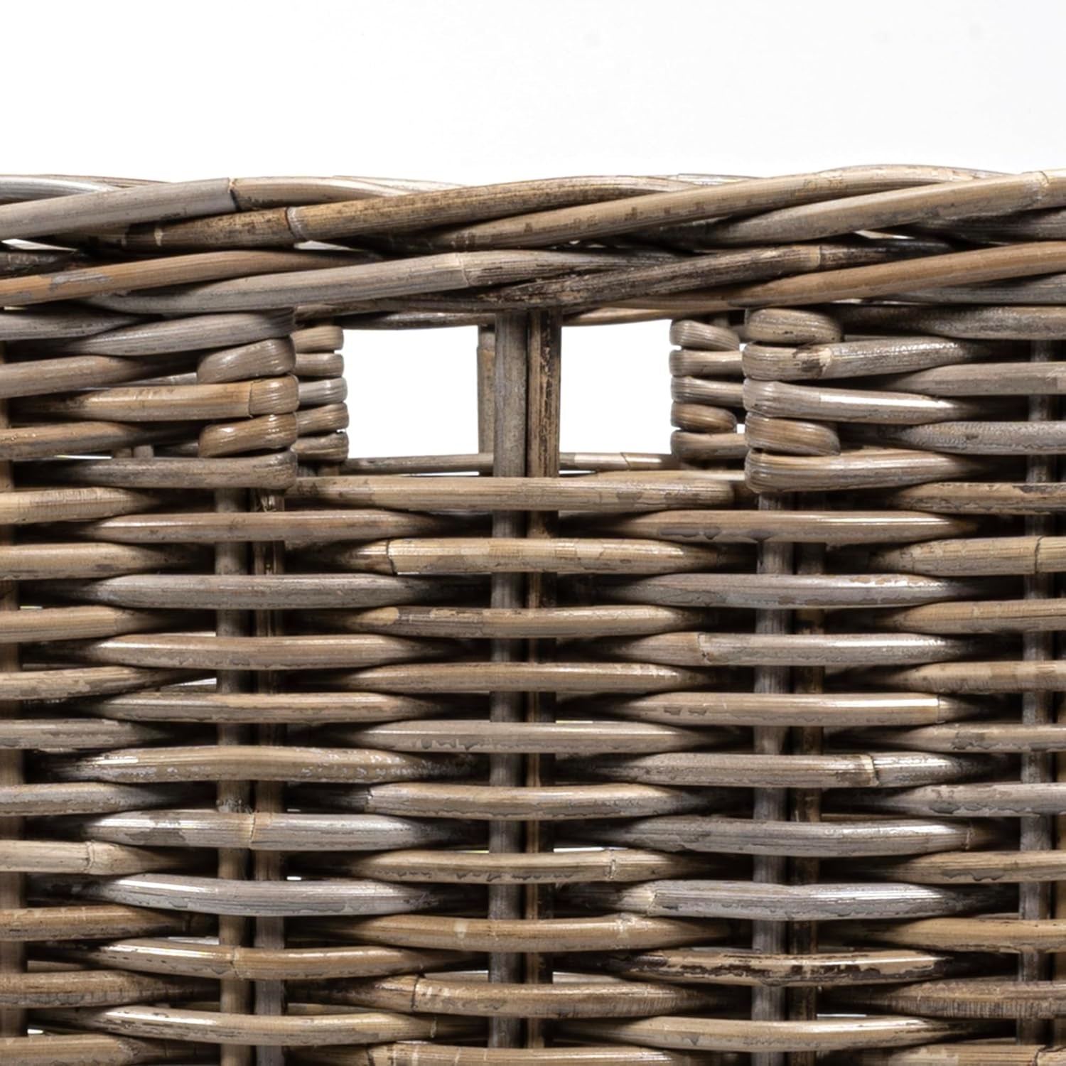 BSK1001A Yael Coastal Hand-Woven STORAGE Rattan Basket with Wheels and Handles for Storage and Decoration in Bedroom, Living Room, Laundry Room, Entryway, Kubu Gray