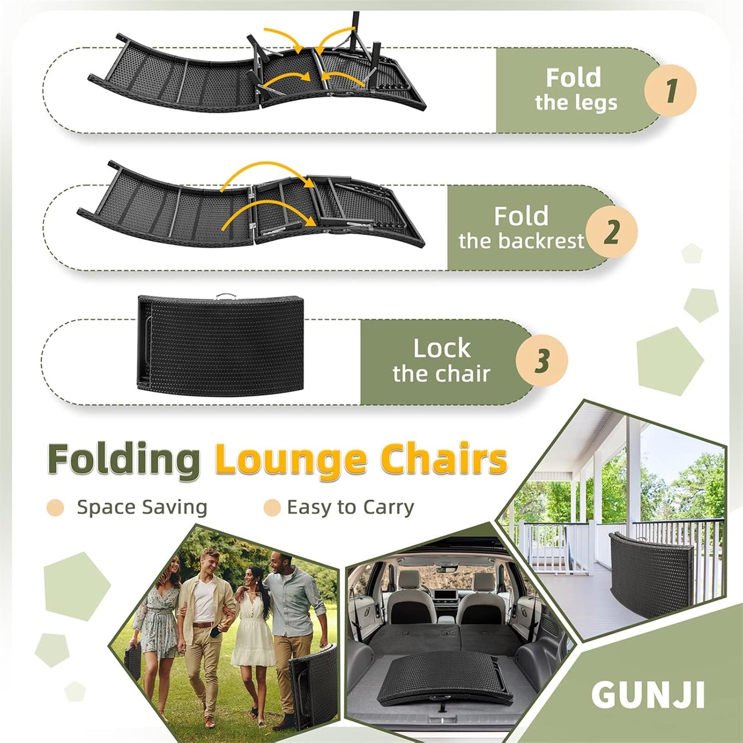 Lounge Chairs for outside 3 Pieces Patio Adjustable Chaise Lounge Outdoor Wicker Lounge Chairs Set of 2 with Table Folding Chaise Lounger for Poolside, Deck, Lawn (Beige)
