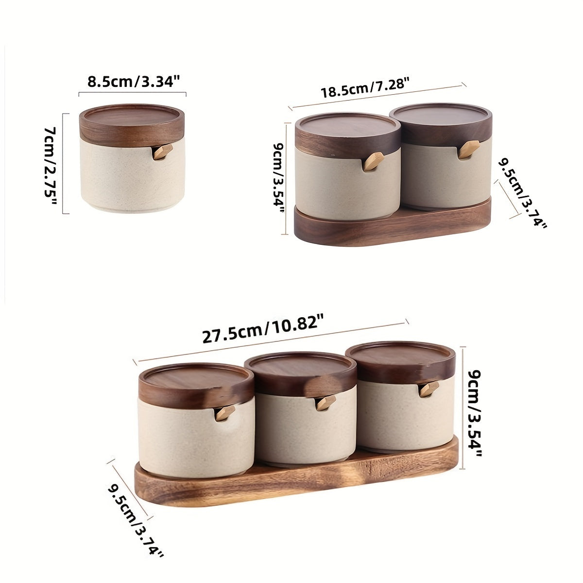 Minimalist Ceramic Spice Jar Set with Wooden Lid &amp; Spoon