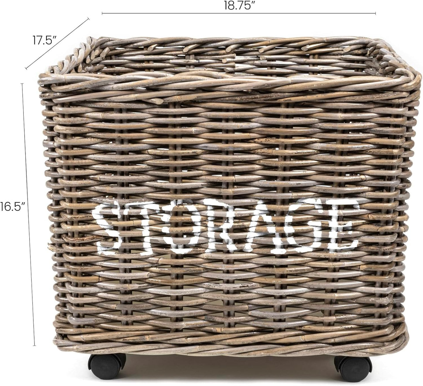 BSK1001A Yael Coastal Hand-Woven STORAGE Rattan Basket with Wheels and Handles for Storage and Decoration in Bedroom, Living Room, Laundry Room, Entryway, Kubu Gray