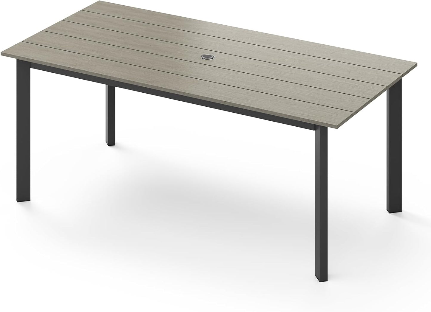 Outdoor Dining Set for 6, Patio Table and Chairs Set with Umbrella Hole, 7 Pieces HDPS Outdoor Furniture Sets for Patio, Garden, Backyard (Gray & Teak)
