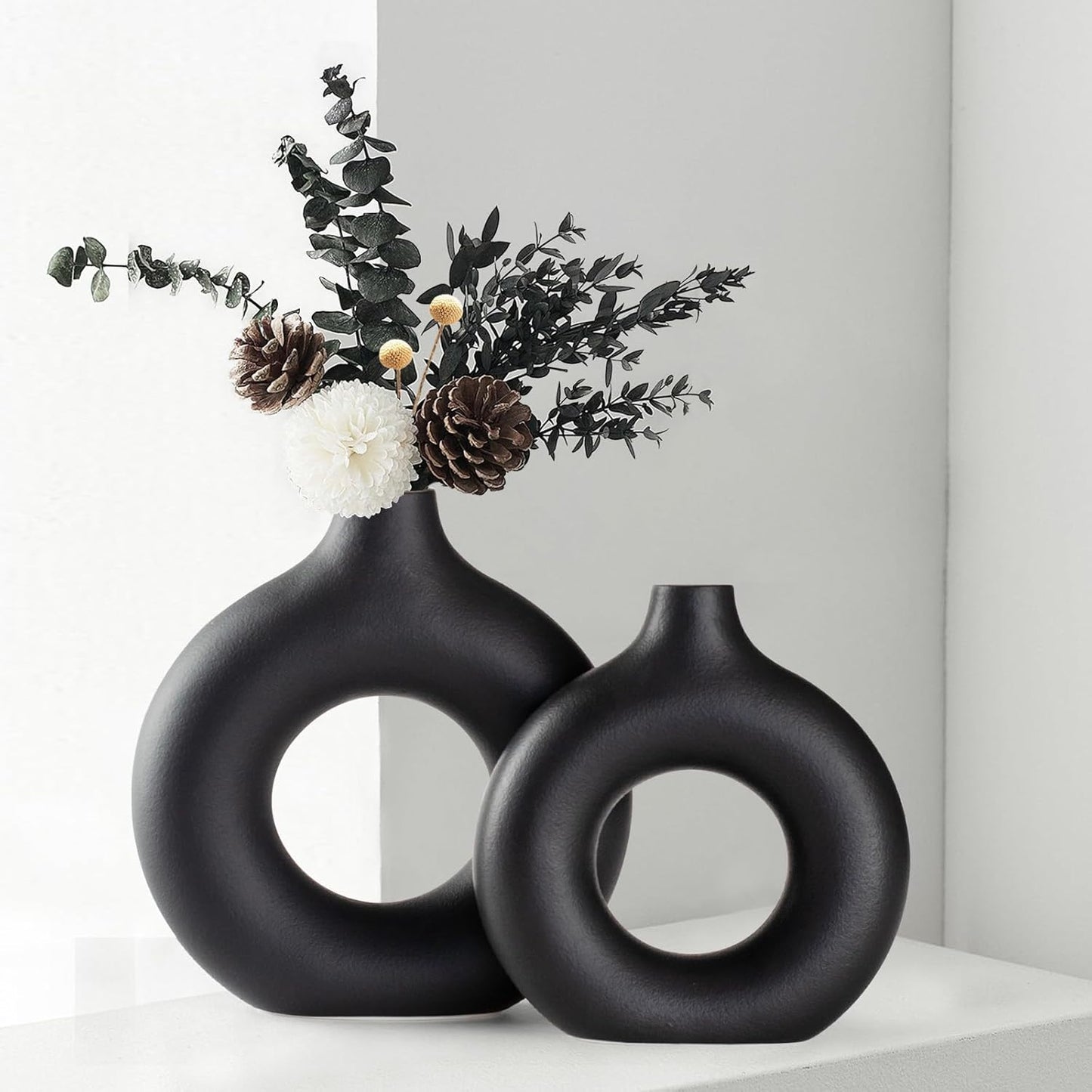 Vases for Pampas Grass,2Pc Creative Vase Modern Home Decor,Handmade Vase White Ceramic Dried Flowers Crafts Ornaments for Office Home Deco Decoration,Vase Beige