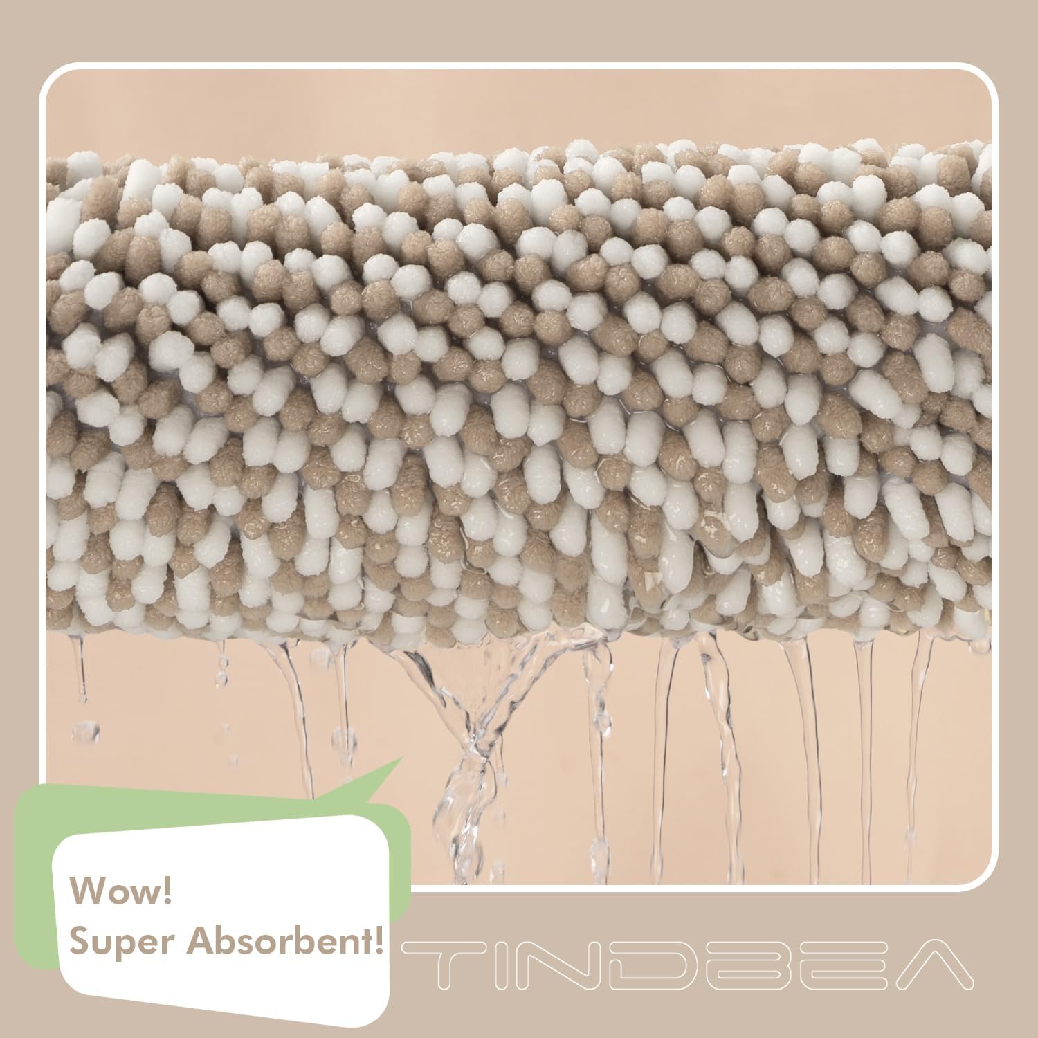 Bathroom Rugs Set 2 Piece, Extra Soft and Absorbent Fluffy Striped Chenille Bath Mat Rug Set, Non Slip Bathroom Floor Mat, Machine Washable (20" X 32" plus 16" X 24", Khaki)