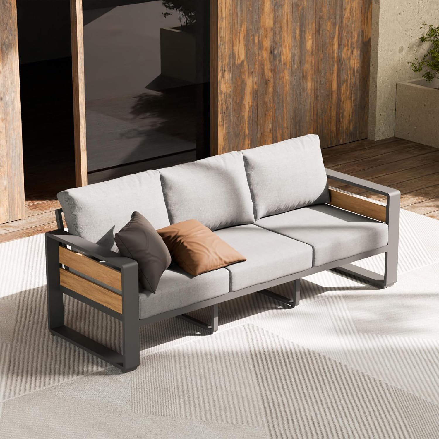 Aluminum Outdoor Patio Furniture Set, 5-Piece Metal Modern outside Sectional Conversation Lawn Furniture with Coffee Table & Washable Thick Cushions,Seating Sofa for Garden/Backyard/Porch Grey