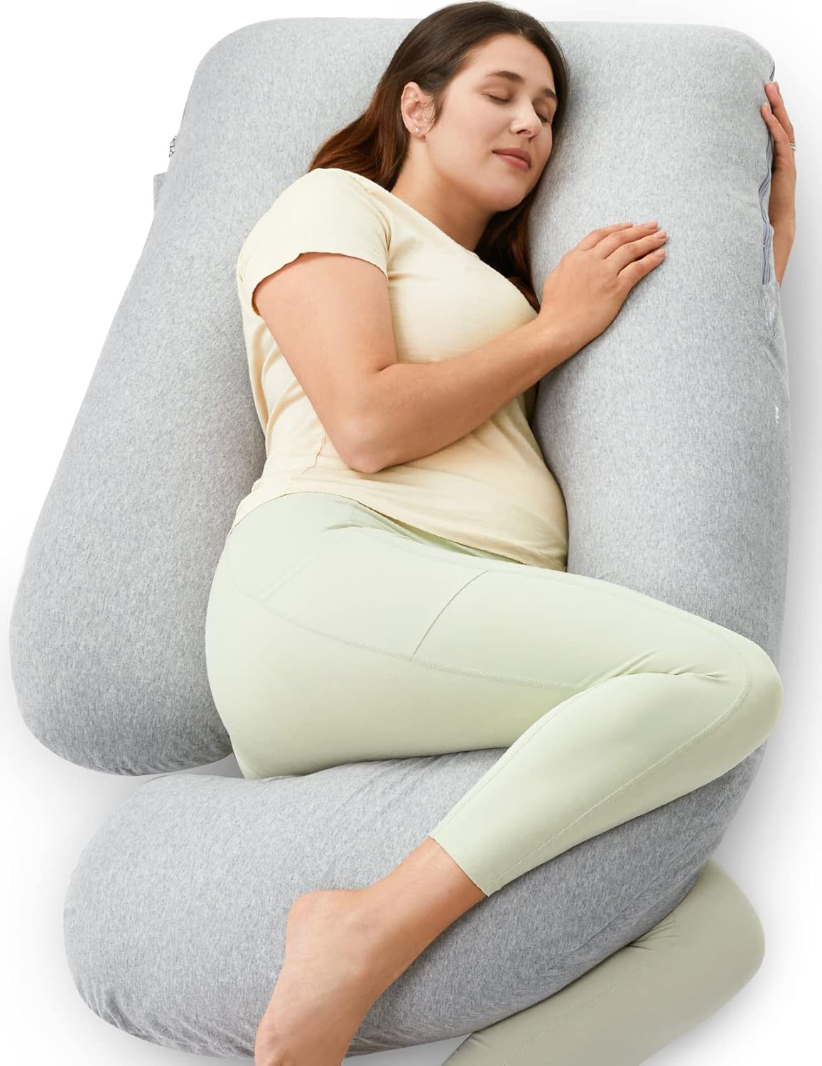 Pregnancy Pillows for Sleeping, U Shaped Full Body Maternity Pillow with Removable Cover - Support for Back, Legs, Belly, HIPS for Pregnant Women, 57 Inch Pregnancy Pillow for Women, Grey