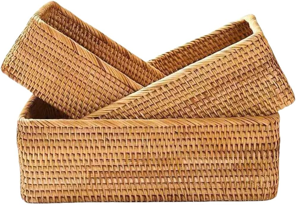 Handwoven Rattan Storage Baskets – Decorative Wicker Organizers for Kitchen (Set of 3)