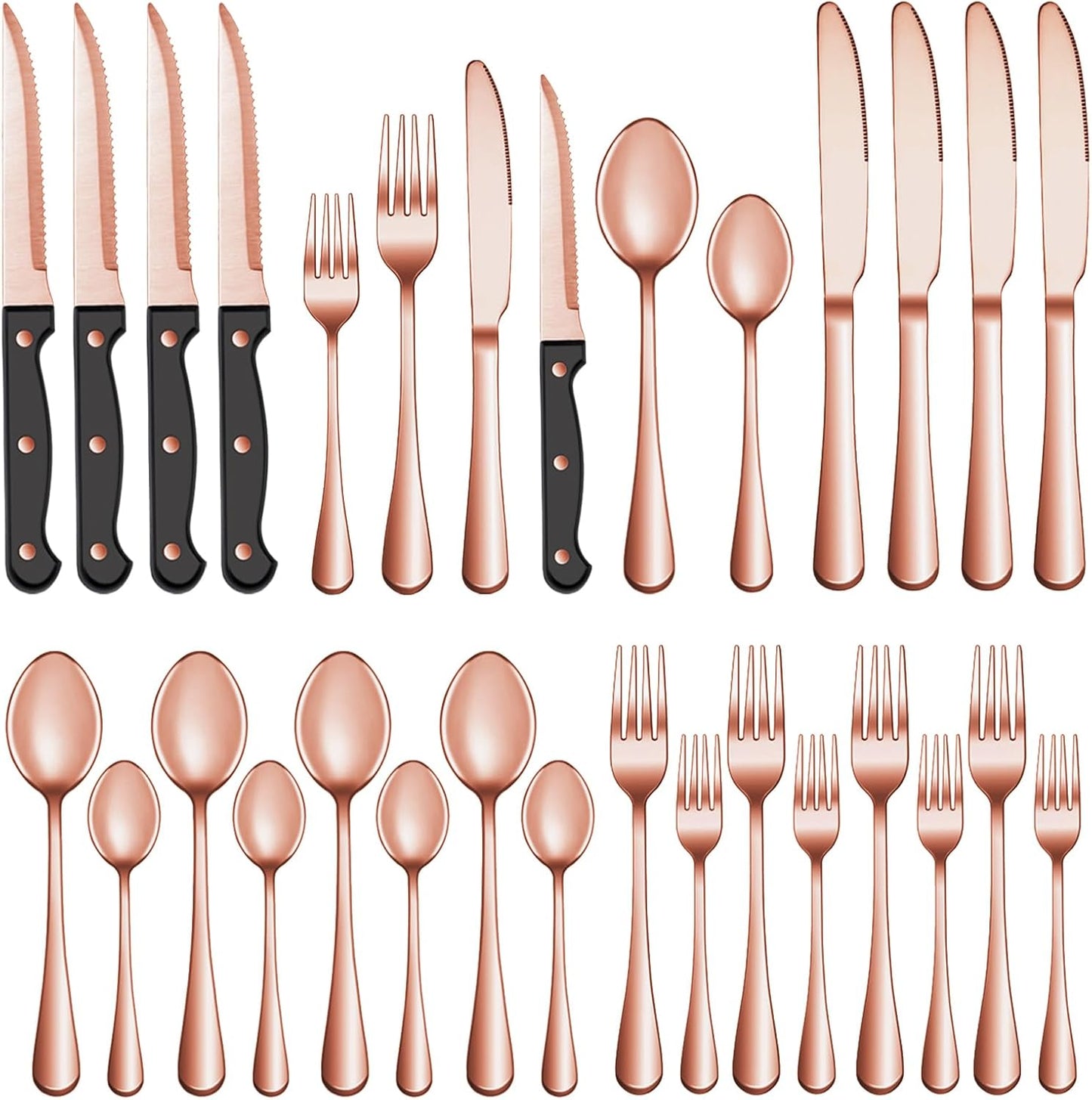 24 Pcs Silverware Set with Steak Knives Service for 4,Stainless Steel Flatware Set,Mirror Polished Cutlery Utensil Set,Home Kitchen Eating Tableware Set,Include Fork Knife Spoon Set,Dishwasher Safe