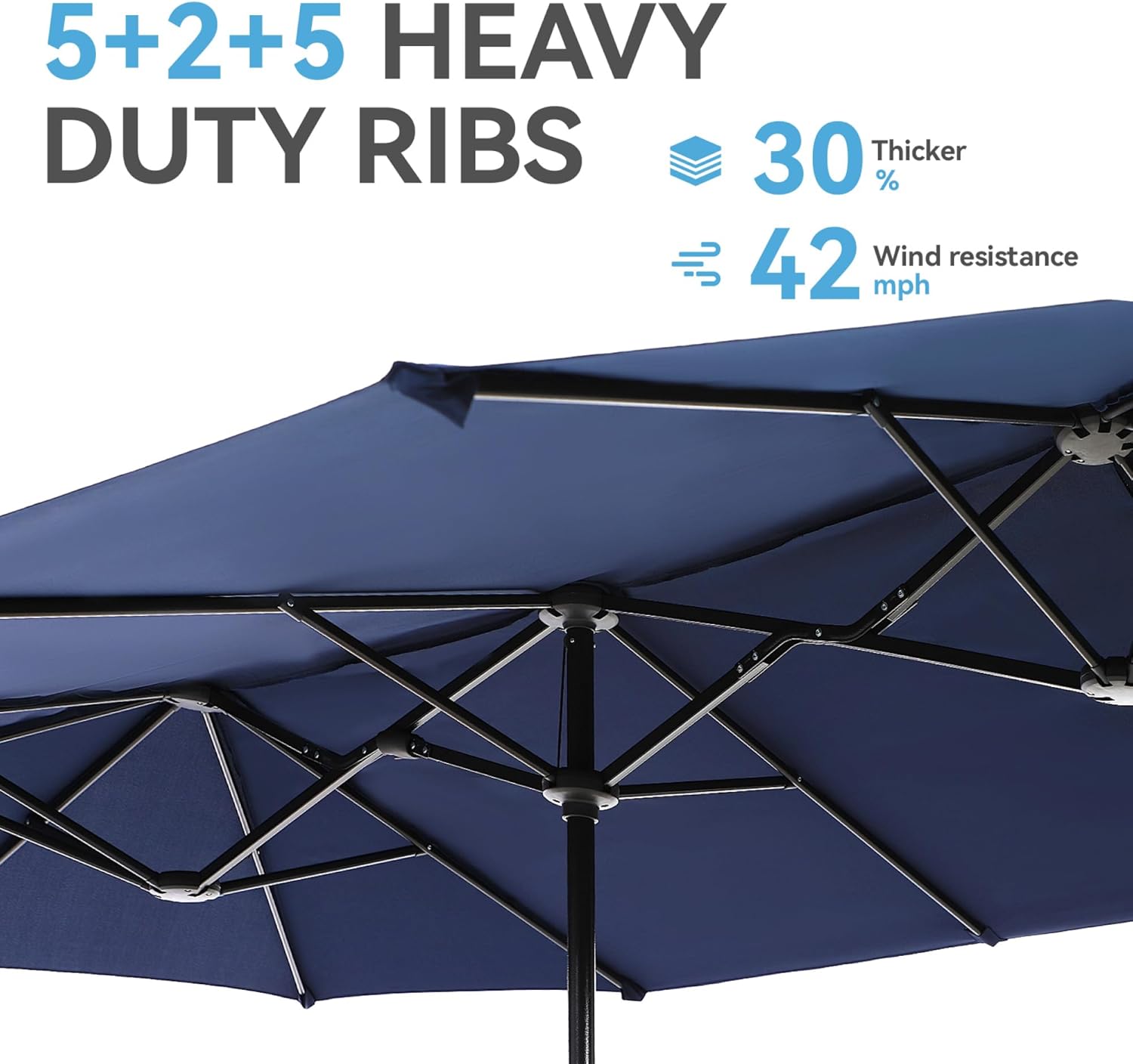 13Ft Rectangle Patio Umbrella, Double Sided Outdoor Table Umbrella with Crank & 1.5" Pole, Large Market Umbrella for Poolside Garden Deck Backyard, Navy Blue