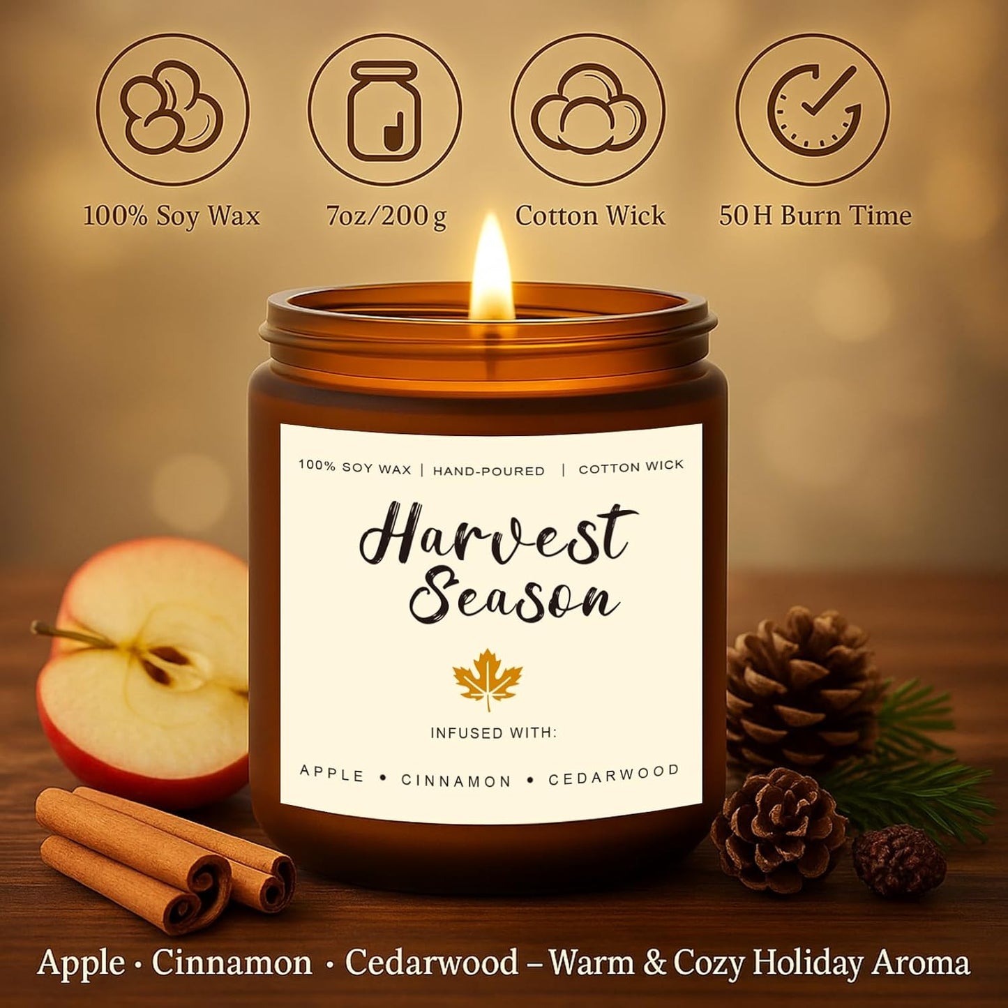 Holiday Candle Gift Set – Cinnamon Pumpkin, Apple Vanilla, Orange Jasmine Coconut, Cedarwood Spice – Long Lasting Soy Candles for Home, Thanksgiving & Christmas Gifts for Women