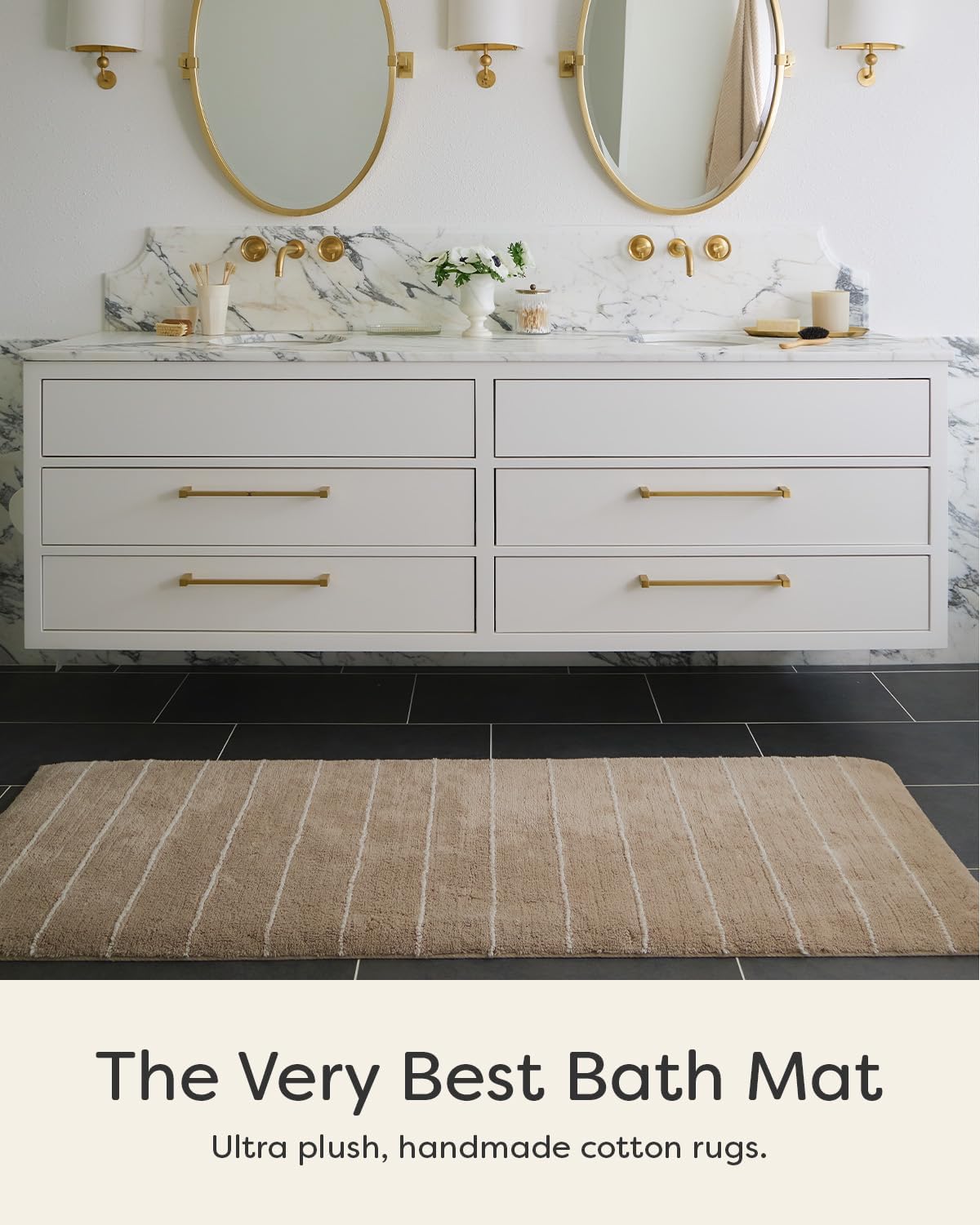 Bath Mat – Plush Cotton Non Slip Luxury Bathroom Rugs Washable – Soft Handmade Absorbent Bath Mat for Bathroom Floor, Vanity, or Tub-Side Use – Darby Biscuit 21X34