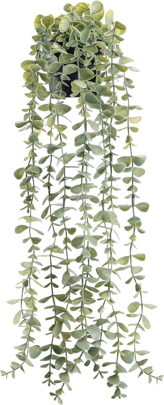1Pcs Fake Plants Hanging Artificial Potted Faux Eucalyptus Plants for Vintage Boho Farmhouse Bathroom Office Desk Wall Book Shelf Room Accessories Decor Indoor