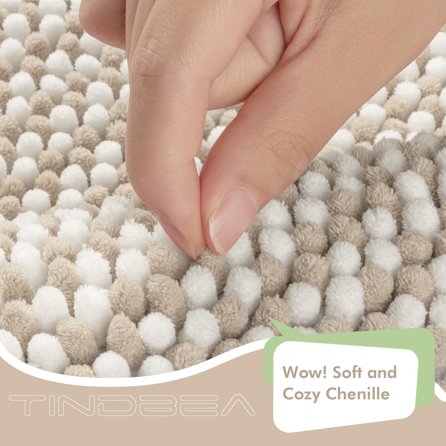 Bathroom Rugs Set 2 Piece, Extra Soft and Absorbent Fluffy Striped Chenille Bath Mat Rug Set, Non Slip Bathroom Floor Mat, Machine Washable (20" X 32" plus 16" X 24", Khaki)