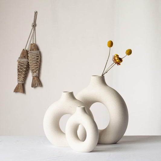 Vases for Pampas Grass,2Pc Creative Vase Modern Home Decor,Handmade Vase White Ceramic Dried Flowers Crafts Ornaments for Office Home Deco Decoration,Vase Beige