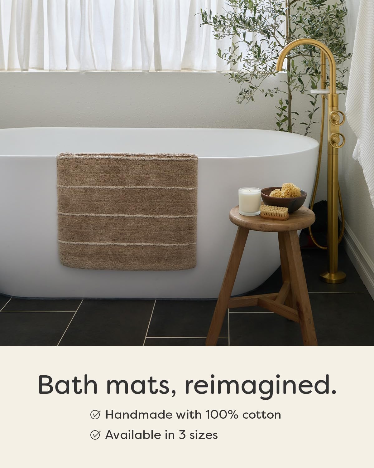 Bath Mat – Plush Cotton Non Slip Luxury Bathroom Rugs Washable – Soft Handmade Absorbent Bath Mat for Bathroom Floor, Vanity, or Tub-Side Use – Darby Biscuit 21X34