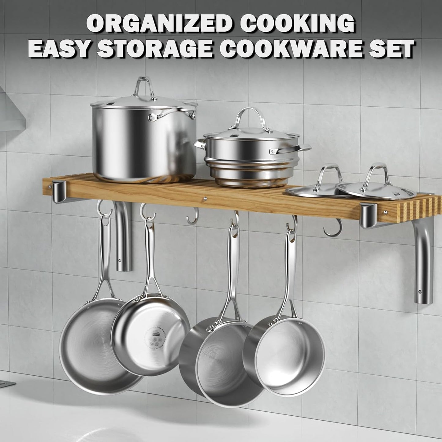 Stainless Steel Kitchen Cookware Sets 10-Piece, Multi-Ply Full Clad Pots and Pans Cooking Set with Stay-Cool Handles, Dishwasher Safe, Oven Safe 500°F, Silver