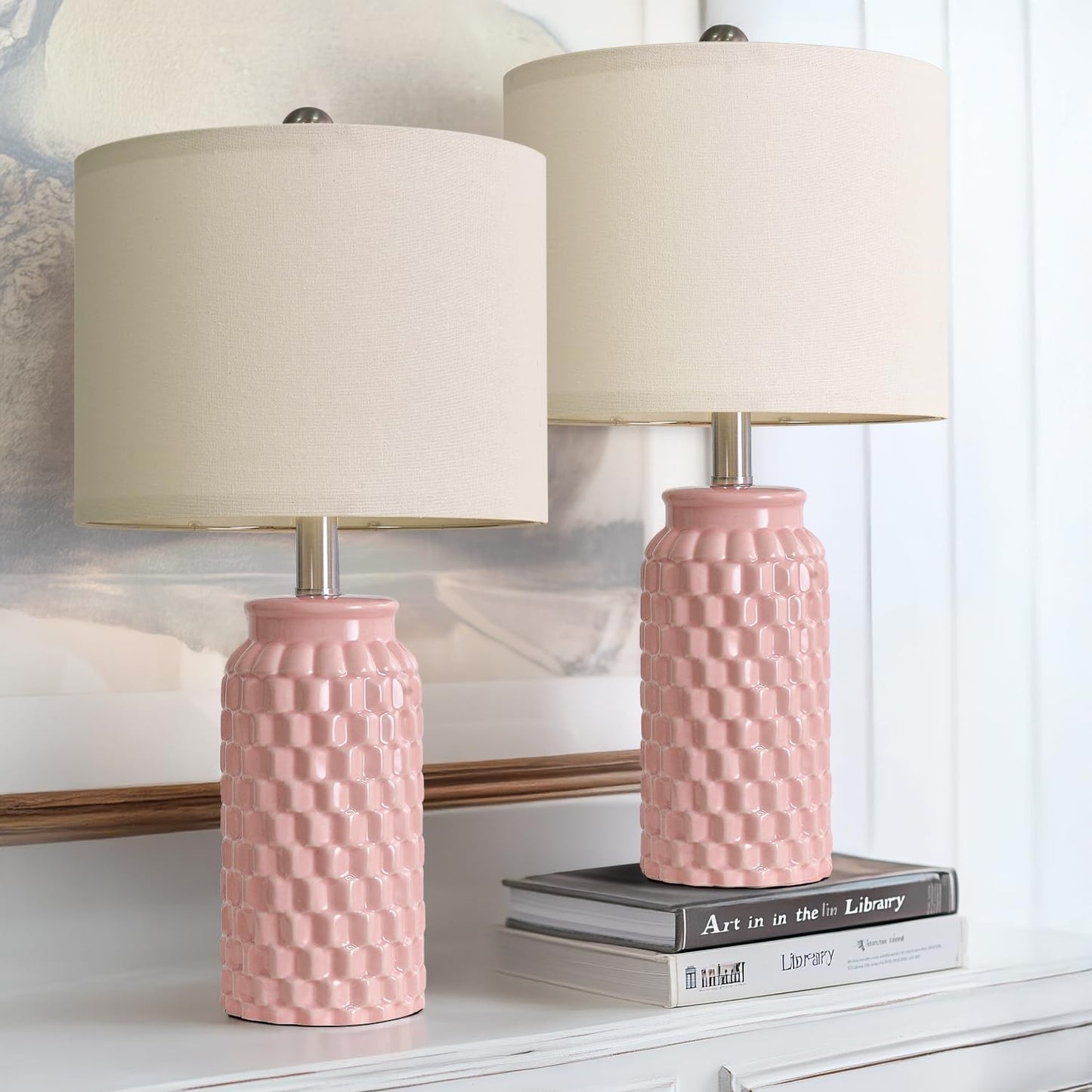 20.5" White Modern Ceramic Bedside Lamp Set of 2 for Bedroom Decor Farmhouse Table Lamp for Living Room Office Dorm