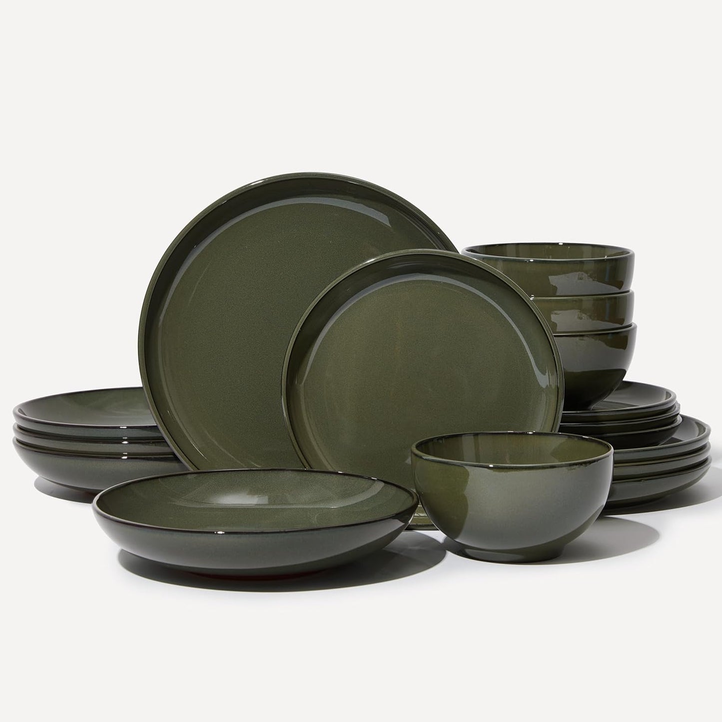 Stoneware Dinnerware Sets Service for 4, 12 Pcs Reactive Glaze Plates and Bowls Sets, Handmade Ceramic Dish Set, Highly Chip and Crack Resistant Modern Plate Set, Brown Green