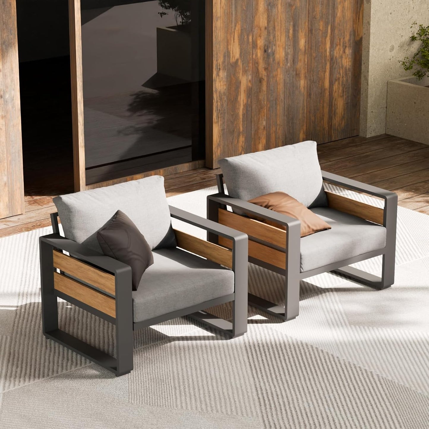 Aluminum Outdoor Patio Furniture Set, 5-Piece Metal Modern outside Sectional Conversation Lawn Furniture with Coffee Table & Washable Thick Cushions,Seating Sofa for Garden/Backyard/Porch Grey