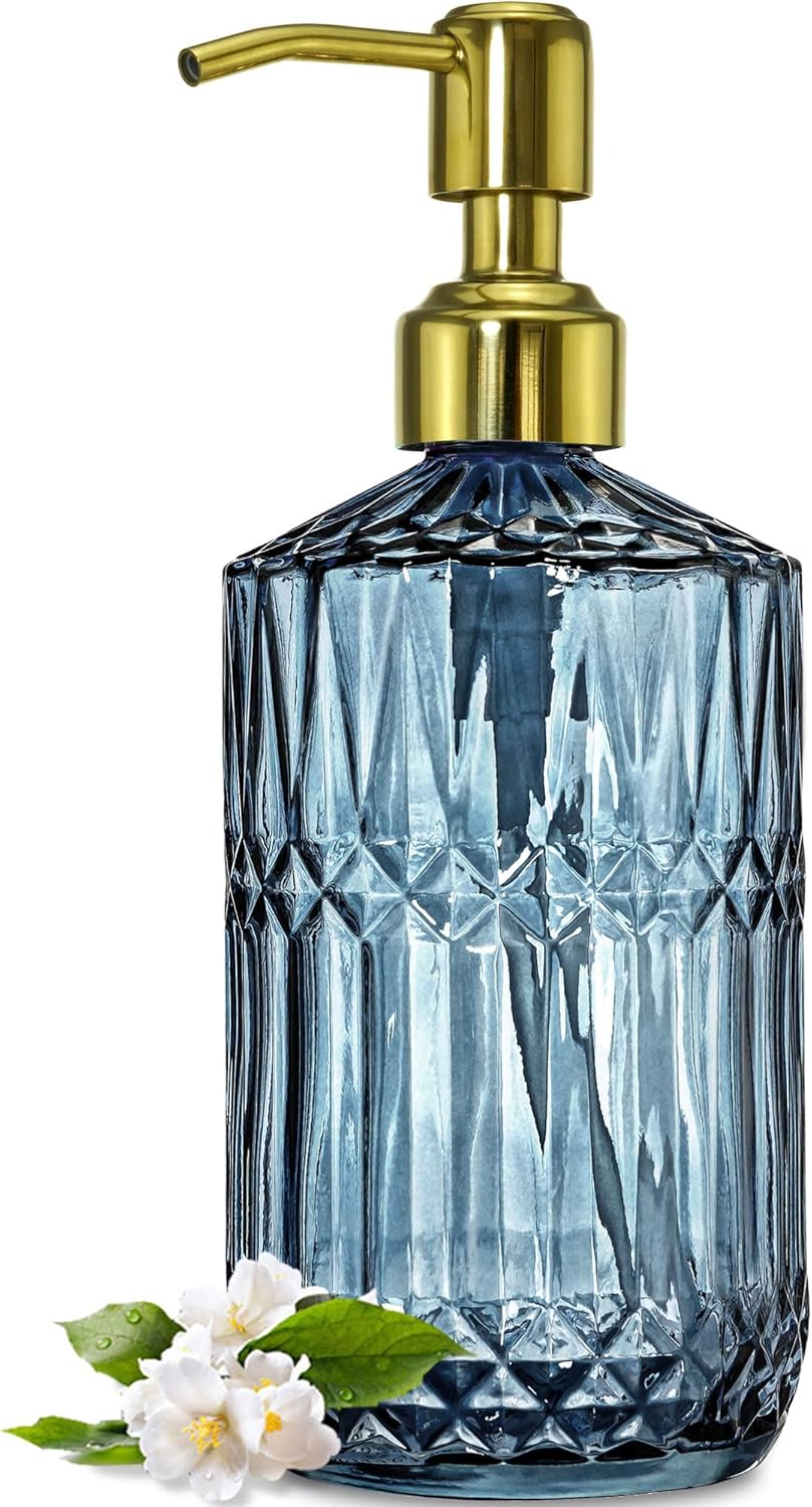 18Oz Green Soap Dispenser with Black Rust Proof Pump, Refillable Kitchen Soap Dispenser with Thick Glass, Soap Dispenser Bathroom for Hand Soap, Dish Soap, Lotion, Body Wash.