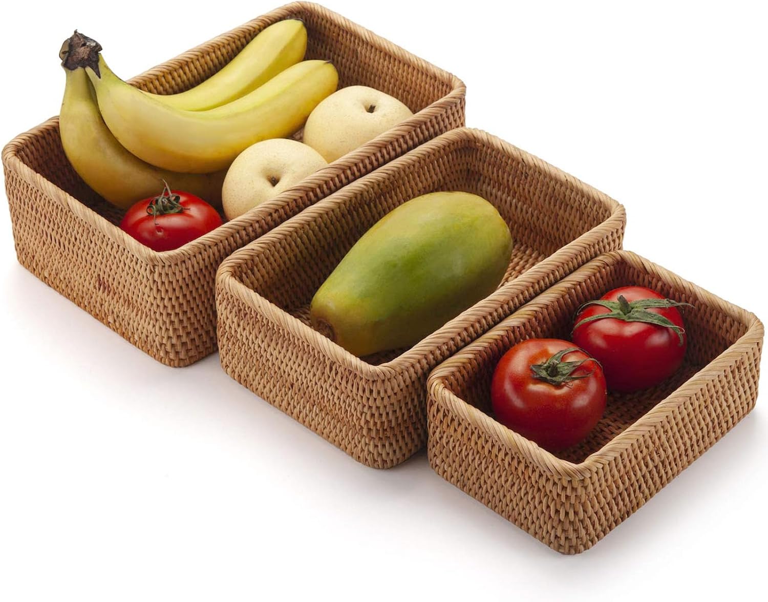 Handwoven Rattan Storage Baskets – Decorative Wicker Organizers for Kitchen (Set of 3)