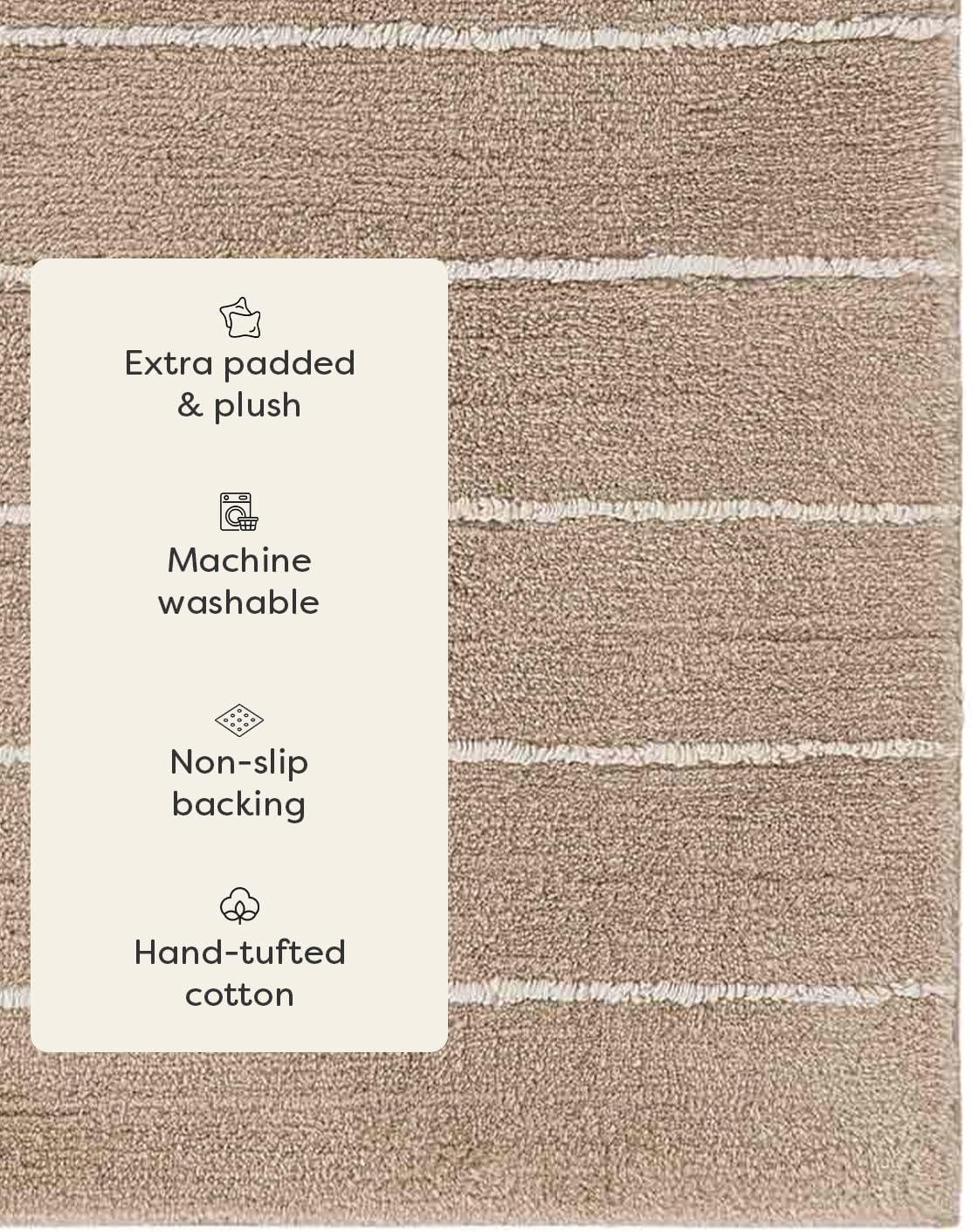 Bath Mat – Plush Cotton Non Slip Luxury Bathroom Rugs Washable – Soft Handmade Absorbent Bath Mat for Bathroom Floor, Vanity, or Tub-Side Use – Darby Biscuit 21X34