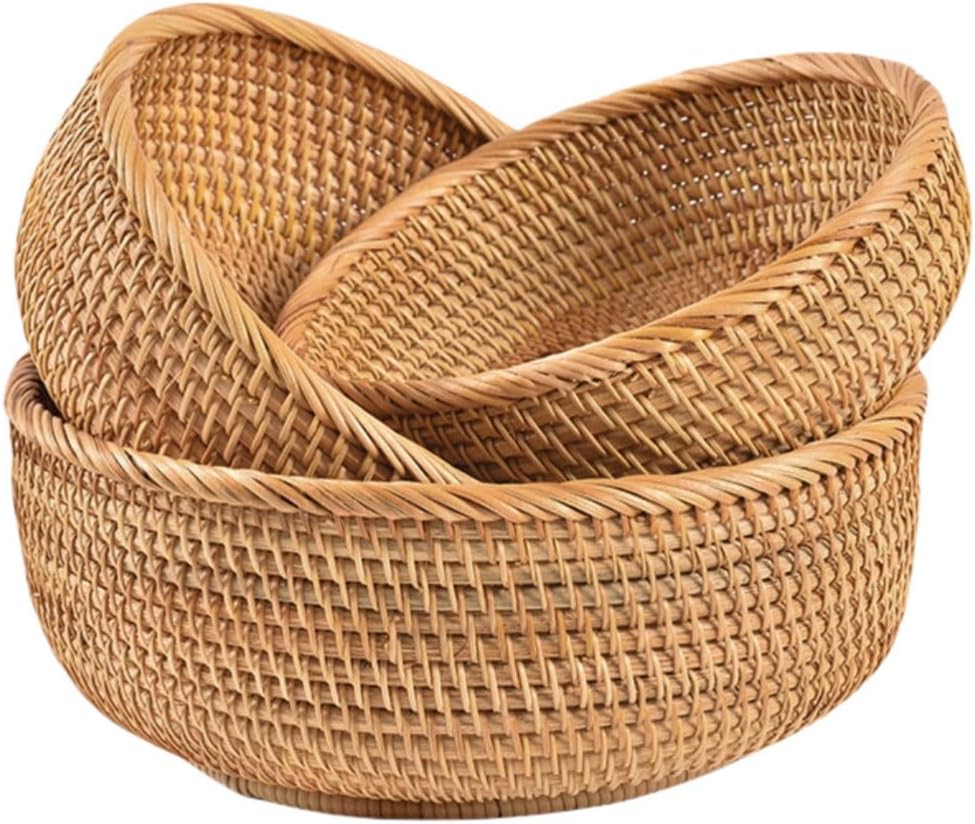 Handwoven Rattan Storage Baskets – Decorative Wicker Organizers for Kitchen (Set of 3)