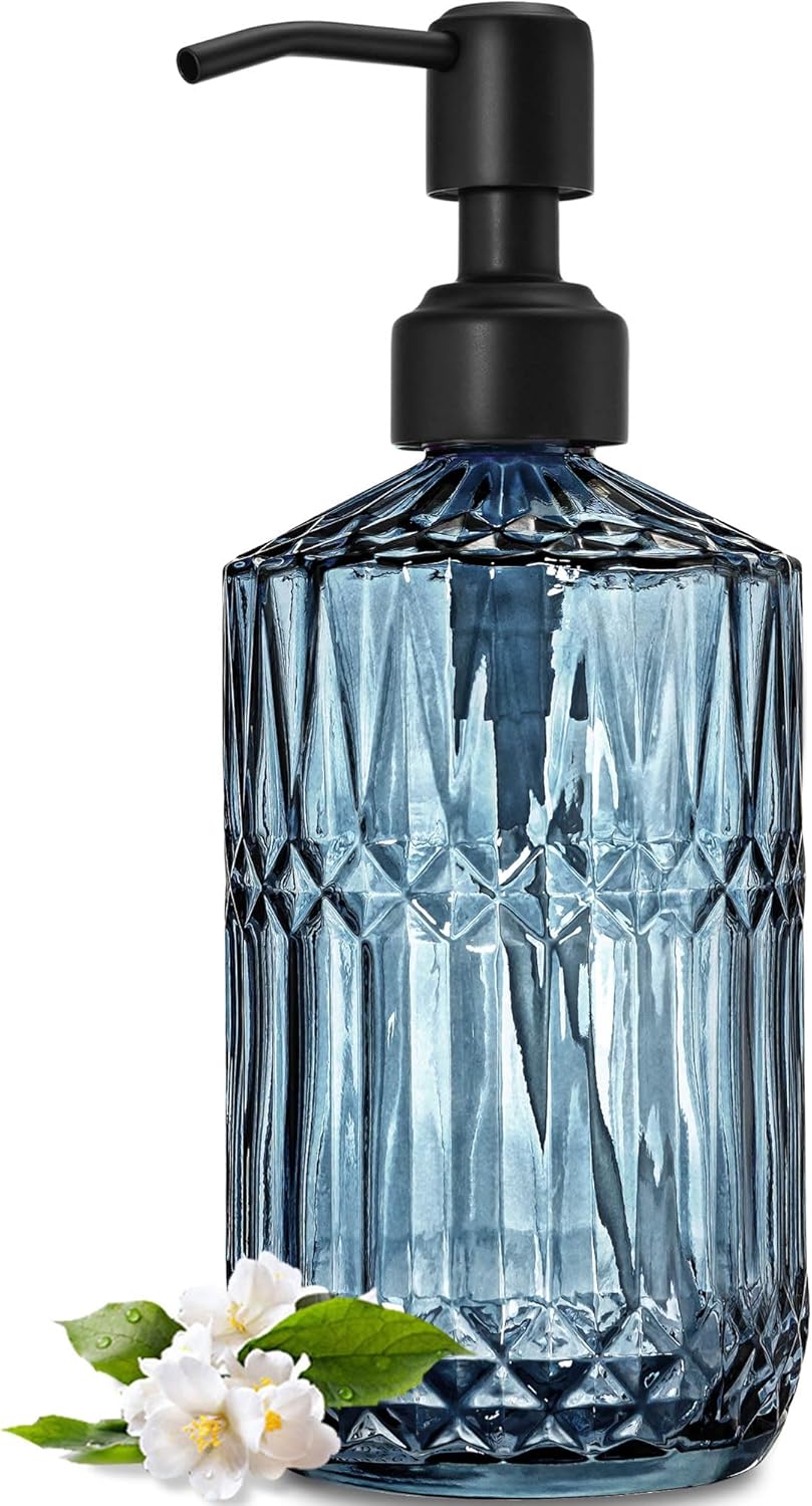 18Oz Green Soap Dispenser with Black Rust Proof Pump, Refillable Kitchen Soap Dispenser with Thick Glass, Soap Dispenser Bathroom for Hand Soap, Dish Soap, Lotion, Body Wash.