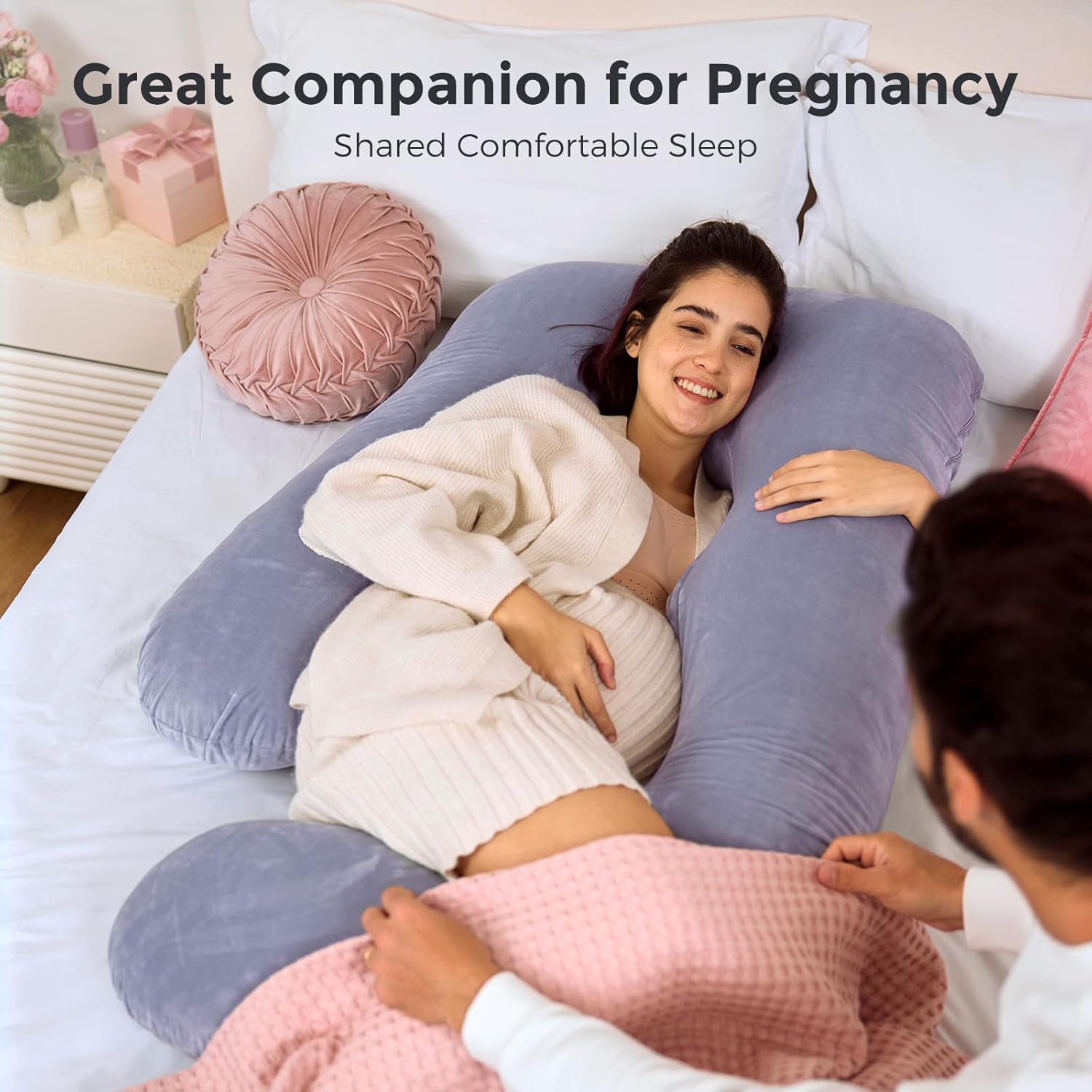Pregnancy Pillows for Sleeping, U Shaped Full Body Maternity Pillow with Removable Cover - Support for Back, Legs, Belly, HIPS for Pregnant Women, 57 Inch Pregnancy Pillow for Women, Grey