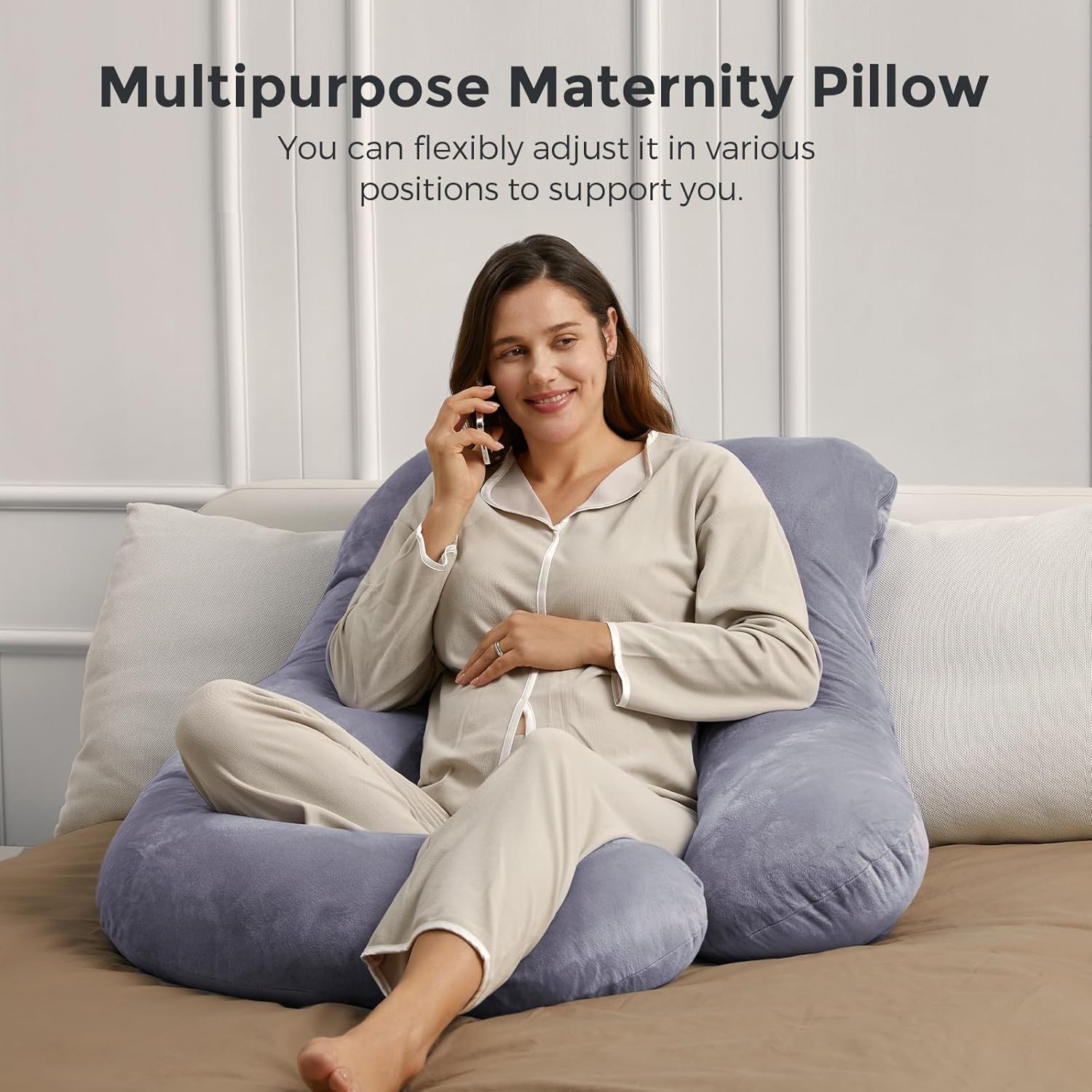 Pregnancy Pillows for Sleeping, U Shaped Full Body Maternity Pillow with Removable Cover - Support for Back, Legs, Belly, HIPS for Pregnant Women, 57 Inch Pregnancy Pillow for Women, Grey