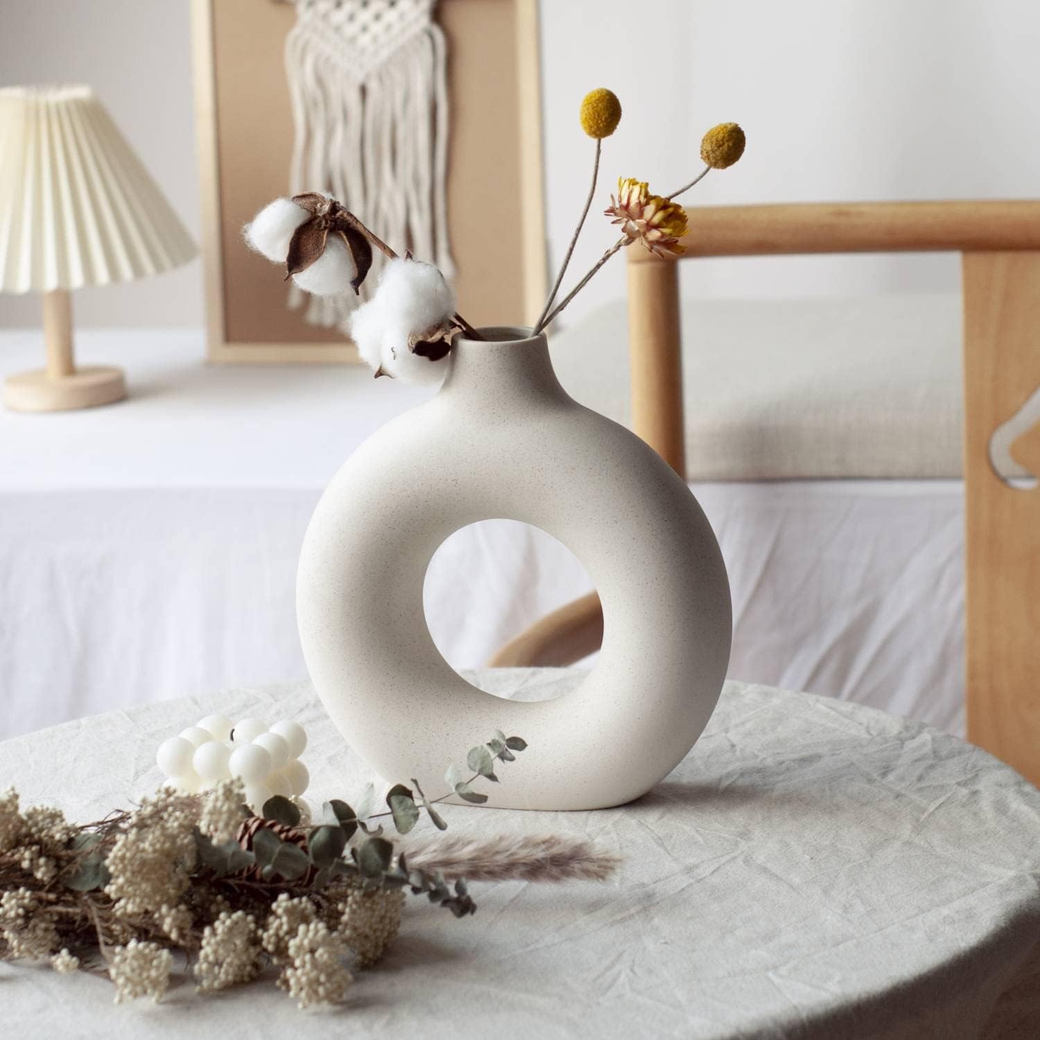 Vases for Pampas Grass,2Pc Creative Vase Modern Home Decor,Handmade Vase White Ceramic Dried Flowers Crafts Ornaments for Office Home Deco Decoration,Vase Beige