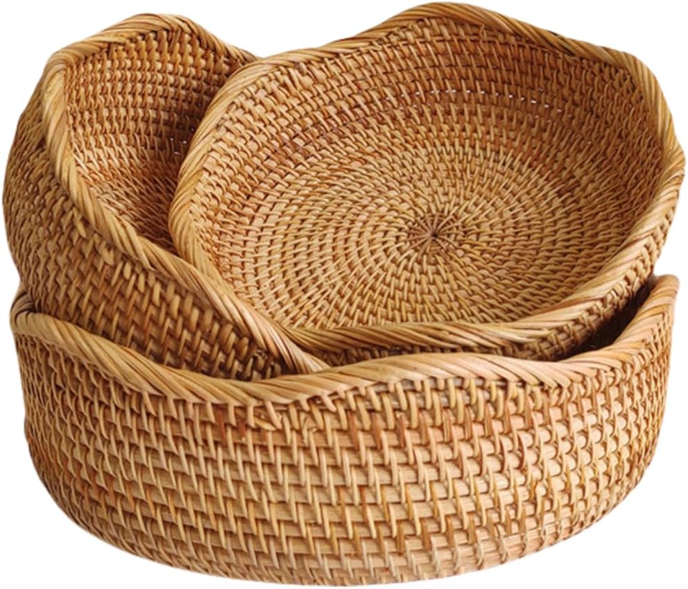 Handwoven Rattan Storage Baskets – Decorative Wicker Organizers for Kitchen (Set of 3)