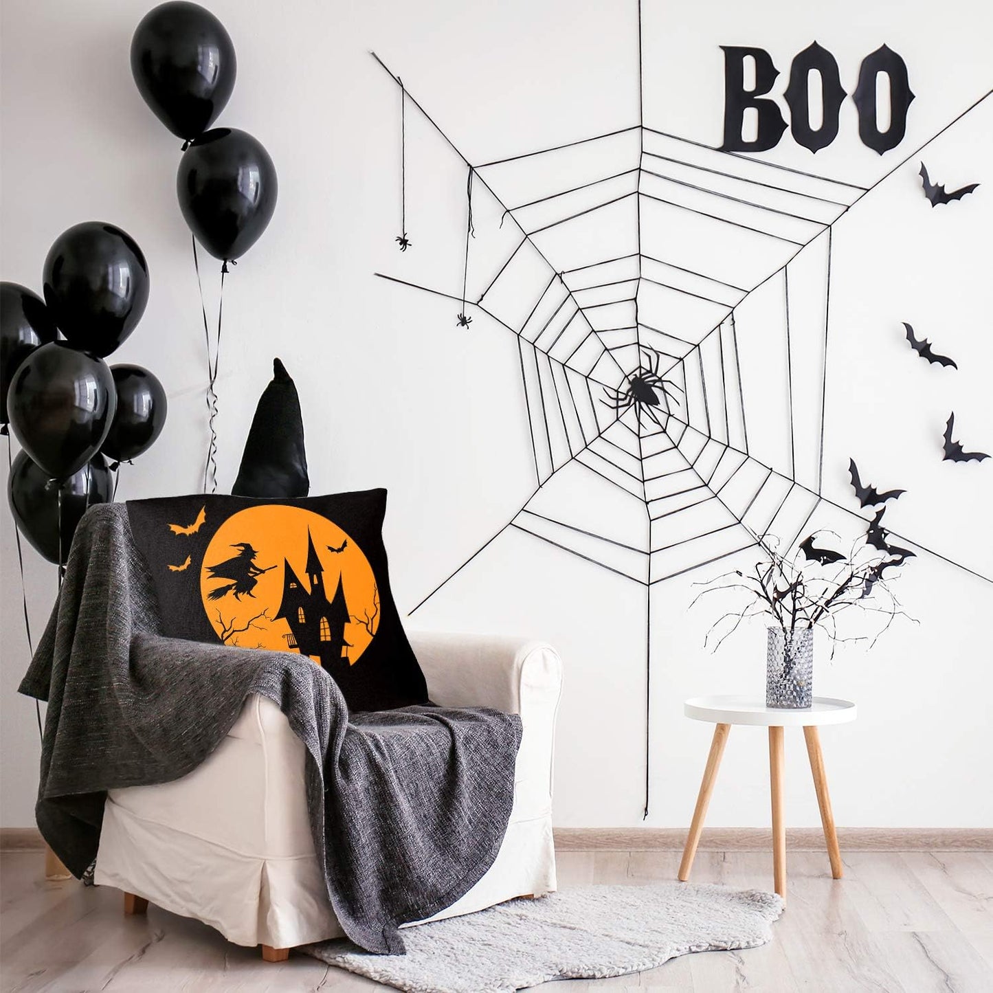 Halloween Pillow Case Large Orange and Black Pillow Cover 20" X 20" Happy Halloween Spider Ghost Pumpkin Linen Sofa Bed Throw Cushion Cover Decoration for Home Office, 4Pcs