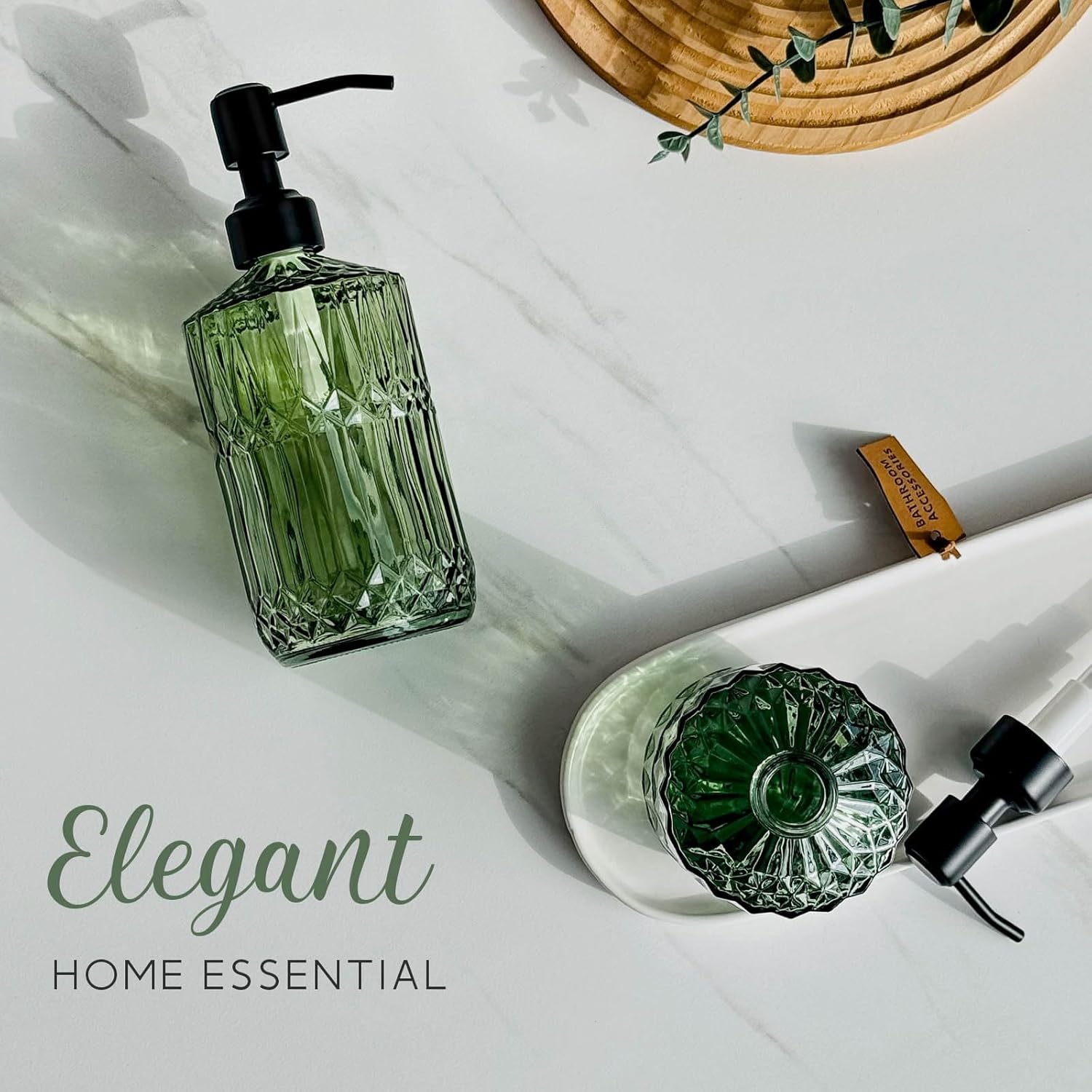 18Oz Green Soap Dispenser with Black Rust Proof Pump, Refillable Kitchen Soap Dispenser with Thick Glass, Soap Dispenser Bathroom for Hand Soap, Dish Soap, Lotion, Body Wash.