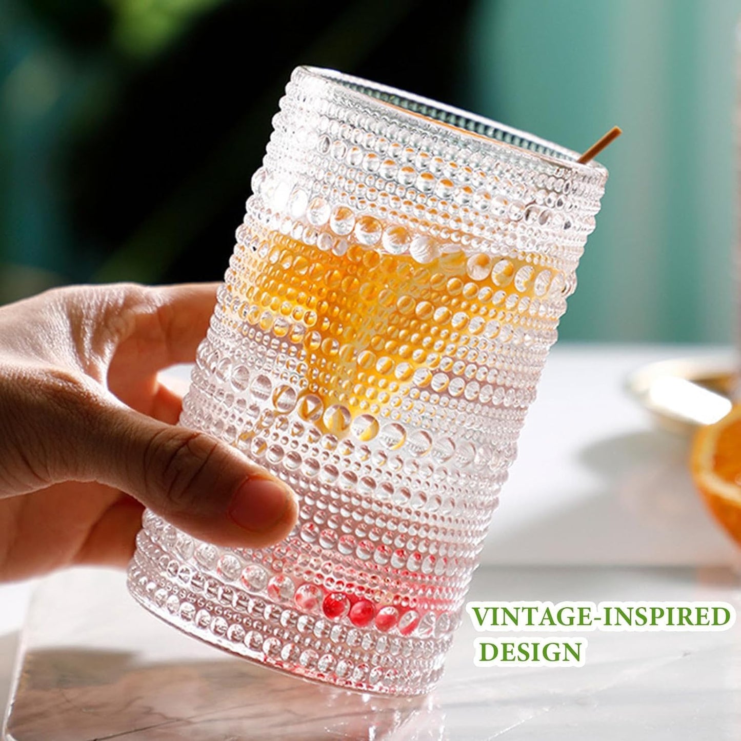 Vintage Hobnail Drinking Glasses Set of 8, 12 Oz Highball Glasses & 10 Oz Cocktail Glasses Set, Kitchen Water Glasses Cup, Bar Tumbler Glassware Set for Beer, Juice, Cocktail, Whiskey, Milk