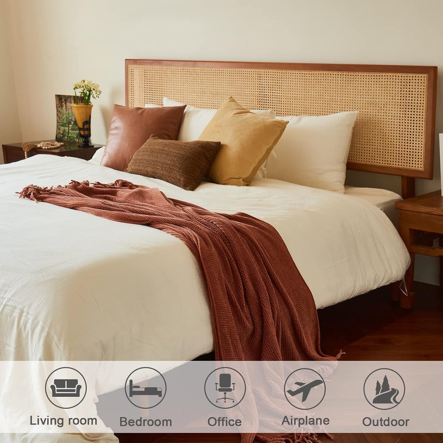 Throw Blanket for Couch, Soft Boho Bed Throw,Cozy Burnt Orange Chenille Knitted Small Spring Lightweight Throw(Rust,50 * 60")