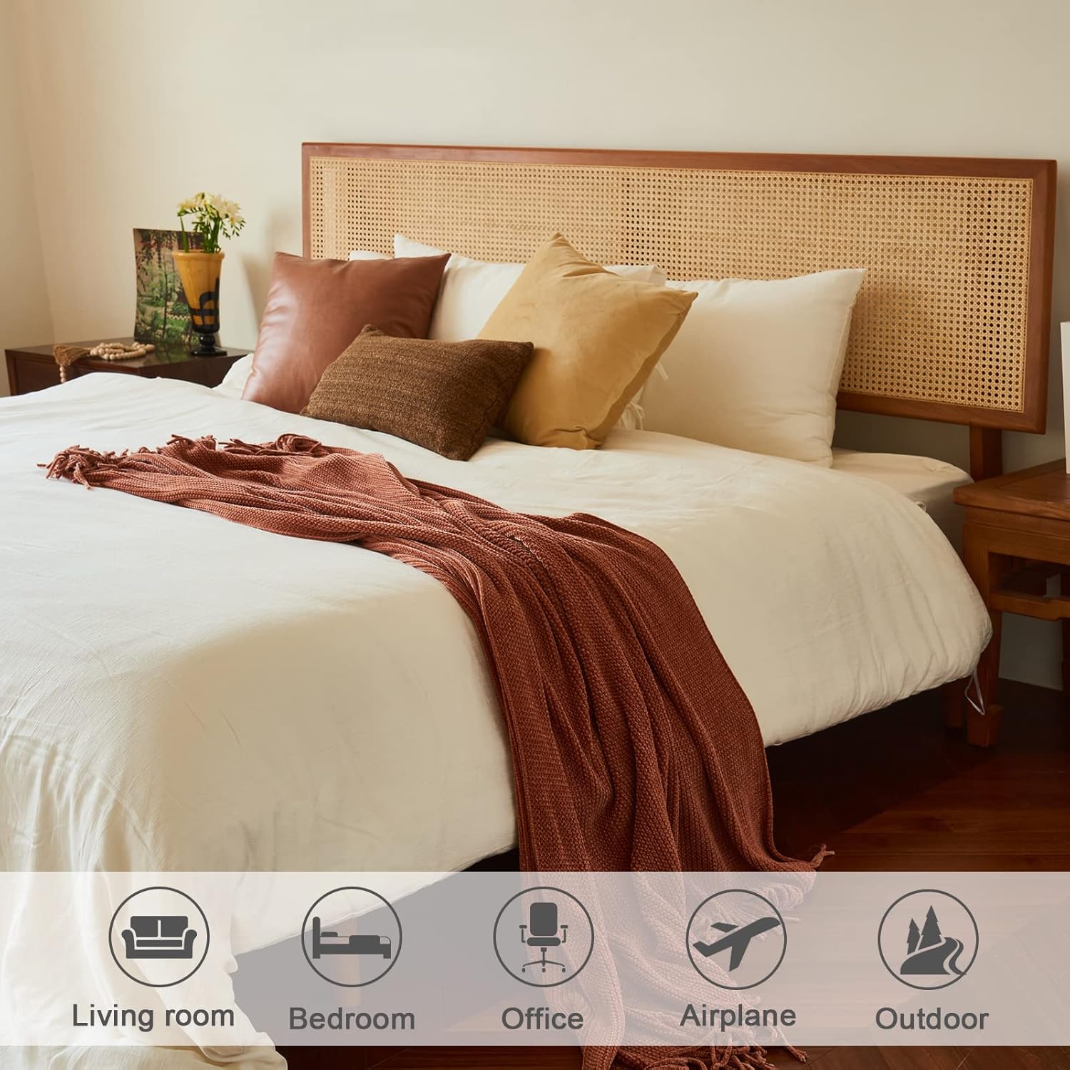 Throw Blanket for Couch, Soft Boho Bed Throw,Cozy Burnt Orange Chenille Knitted Small Spring Lightweight Throw(Rust,50 * 60")