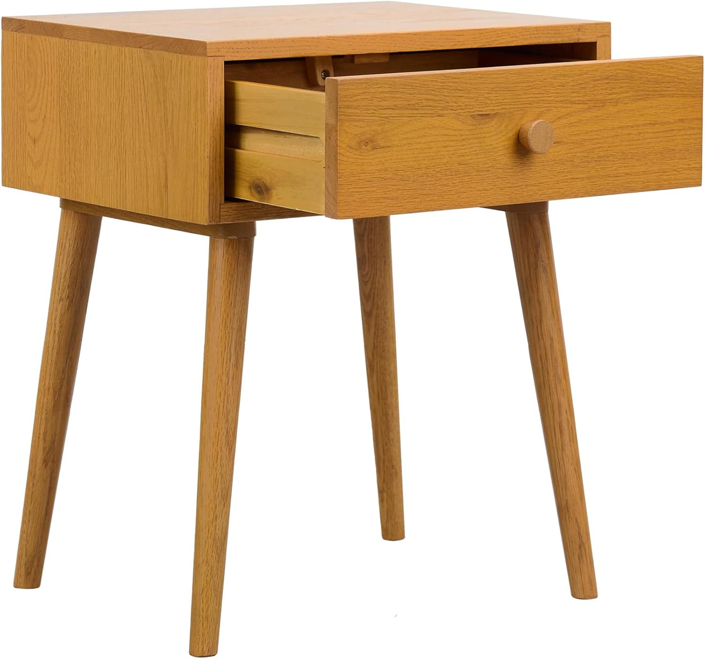 Lux Solid Wood Nightstand with Drawer, Mid Century Modern Side Table Bedroom, Bedside Furniture, Night Stand, End Table, Easy Assembly - Dark Walnut