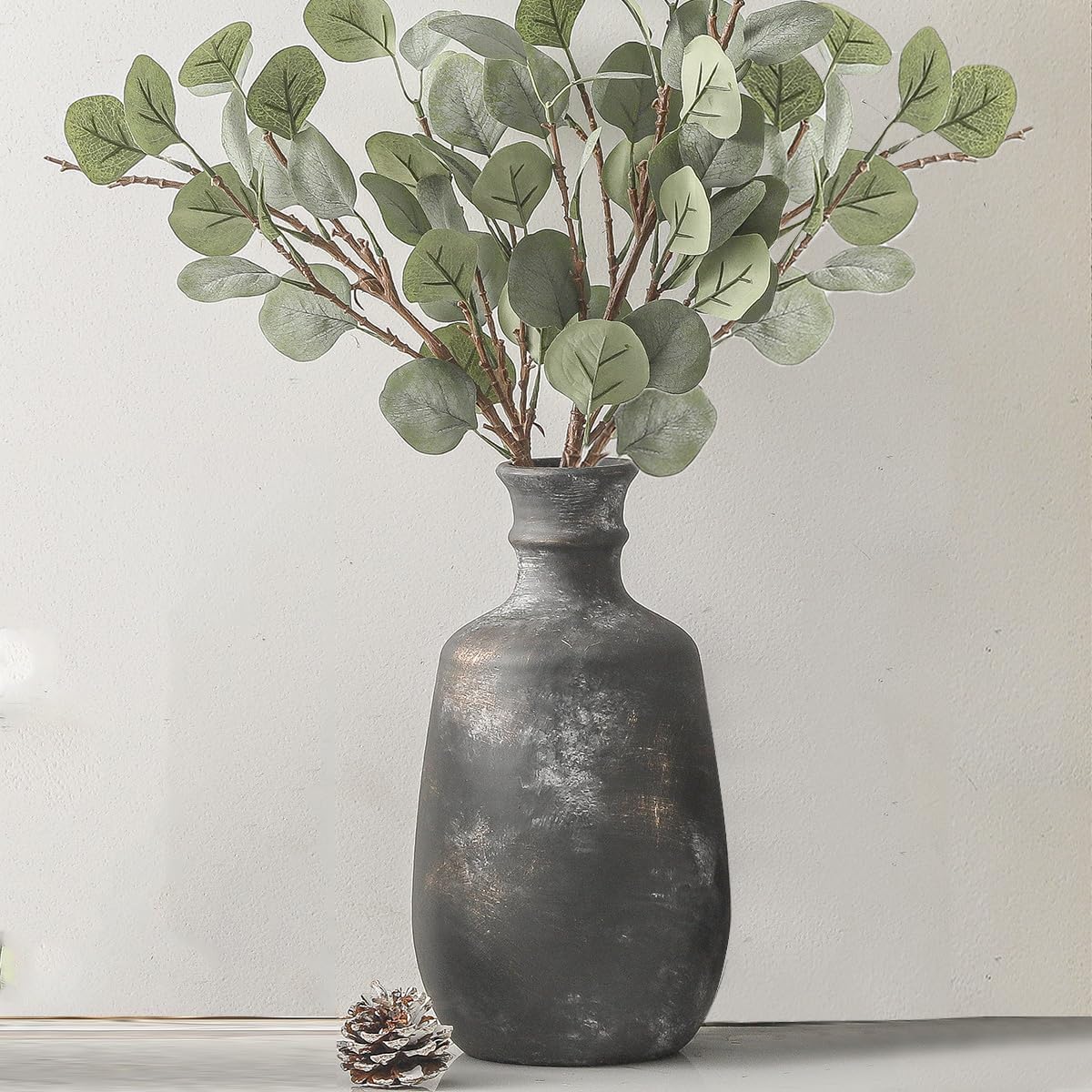 Ceramic Rustic Vase, 12.8" Large Flower Vases Home Decor for Pampas Farmhouse Decorative Pottery Clay Vase for Mantel Entryway Table Living Room Kitchen Bathroom Bedroom