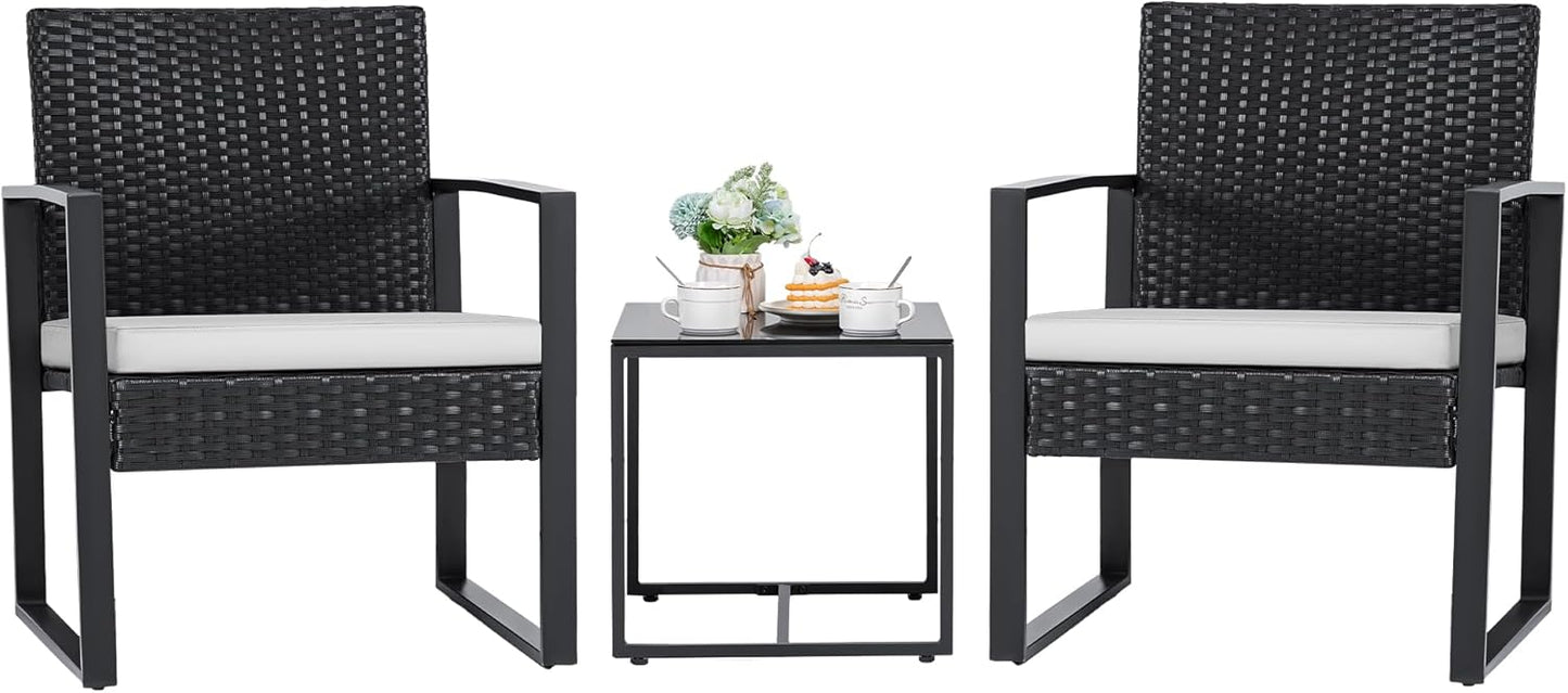 3-Piece Outdoor Wicker Patio Set with Coffee Table – Modern Rattan Bistro Chairs for Garden & Yard
