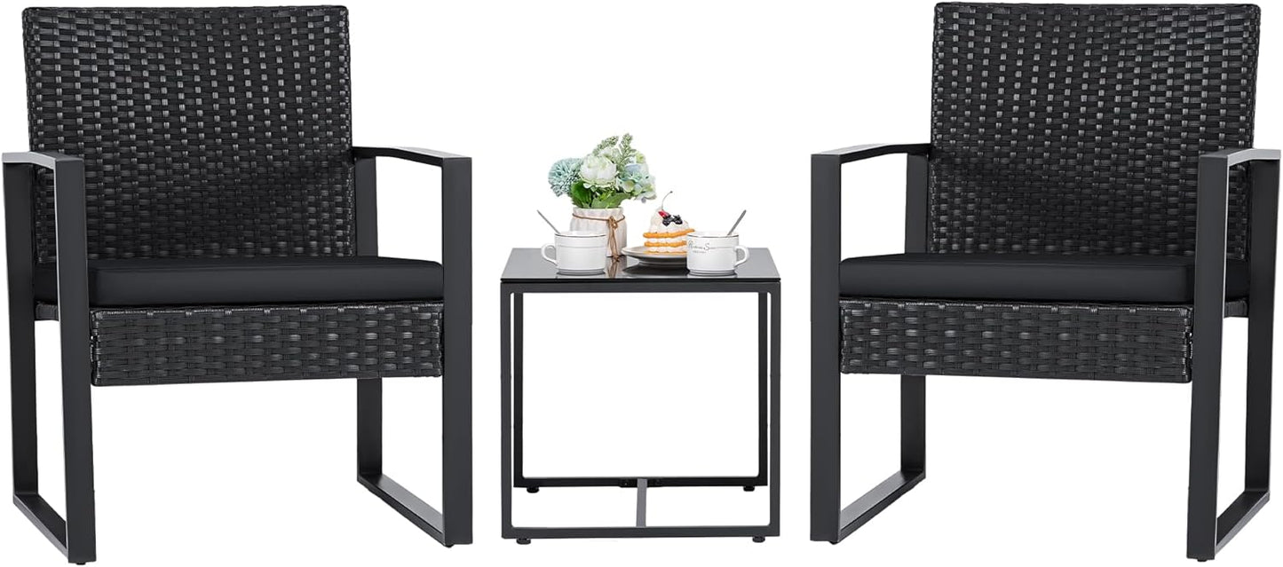 3-Piece Outdoor Wicker Patio Set with Coffee Table – Modern Rattan Bistro Chairs for Garden & Yard