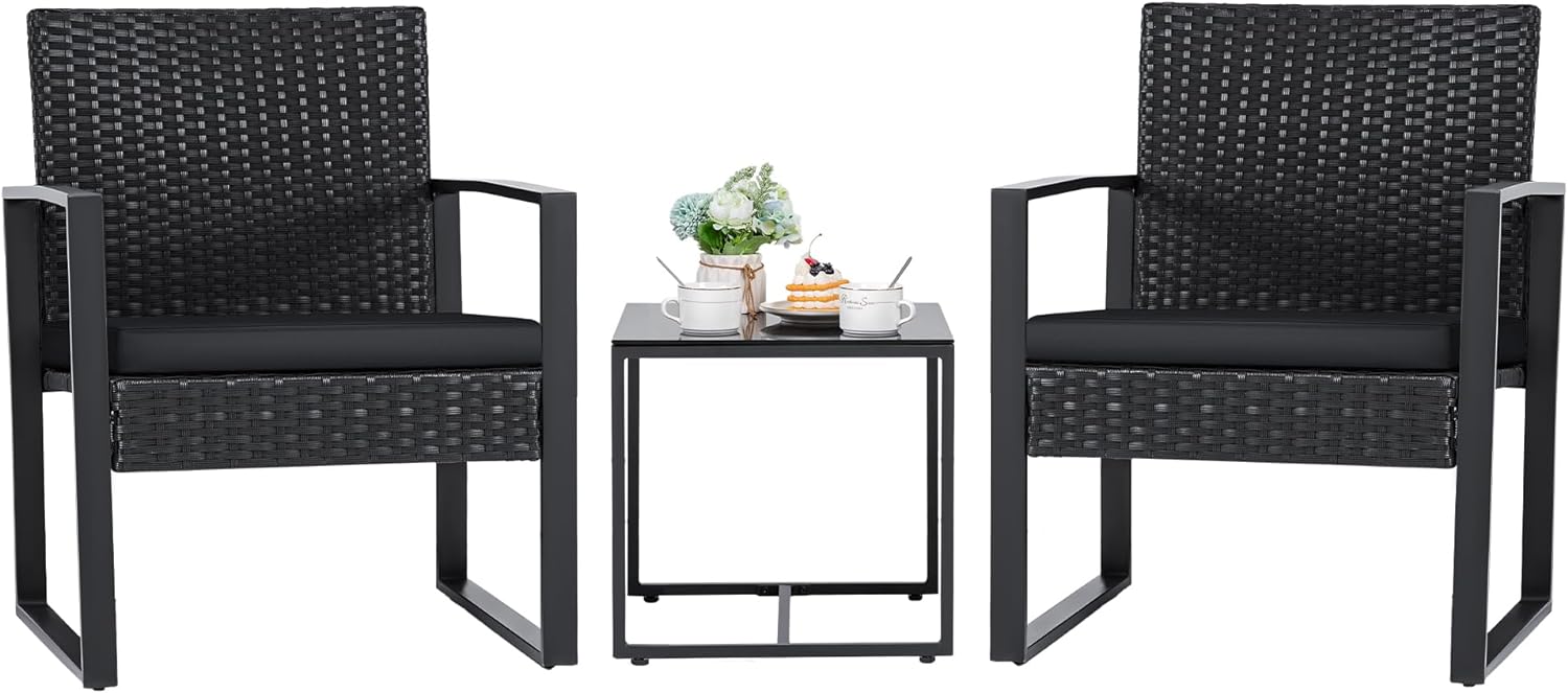 3-Piece Outdoor Wicker Patio Set with Coffee Table – Modern Rattan Bistro Chairs for Garden & Yard
