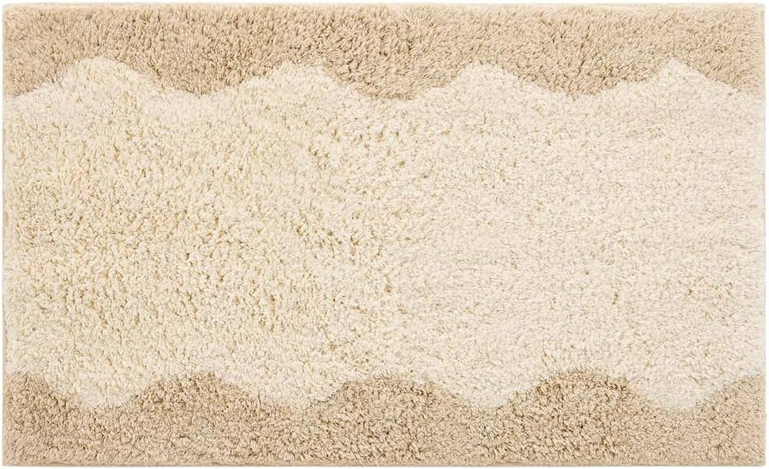 Bath Mat – Plush Cotton Non Slip Luxury Bathroom Rugs Washable – Soft Handmade Absorbent Bath Mat for Bathroom Floor, Vanity, or Tub-Side Use – Darby Biscuit 21X34