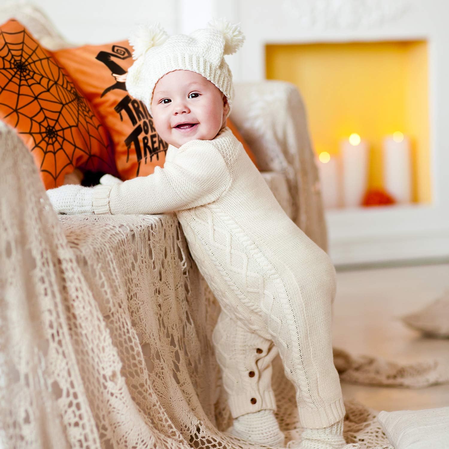 Halloween Pillow Case Large Orange and Black Pillow Cover 20" X 20" Happy Halloween Spider Ghost Pumpkin Linen Sofa Bed Throw Cushion Cover Decoration for Home Office, 4Pcs