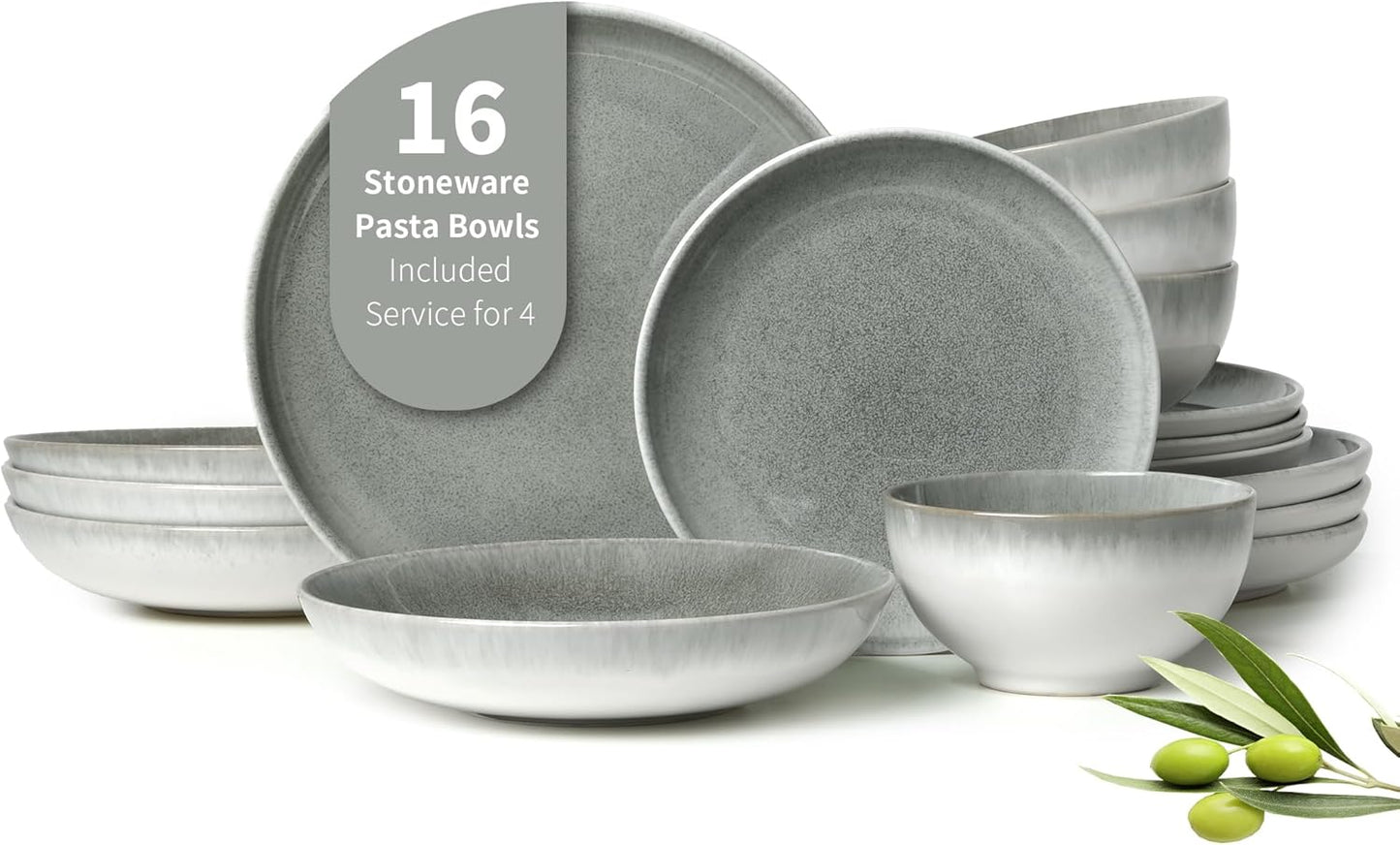 Stoneware Dinnerware Sets Service for 4, 12 Pcs Reactive Glaze Plates and Bowls Sets, Handmade Ceramic Dish Set, Highly Chip and Crack Resistant Modern Plate Set, Brown Green