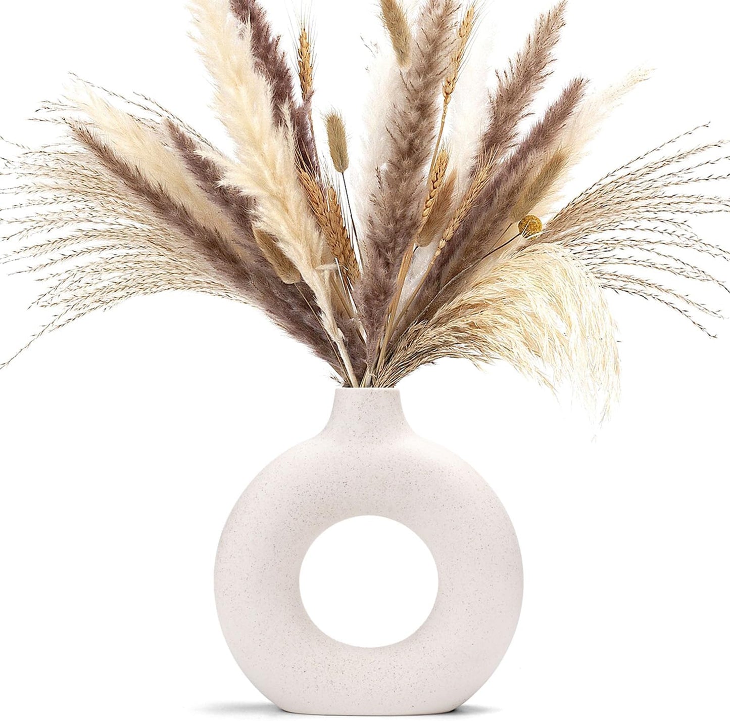 Vases for Pampas Grass,2Pc Creative Vase Modern Home Decor,Handmade Vase White Ceramic Dried Flowers Crafts Ornaments for Office Home Deco Decoration,Vase Beige